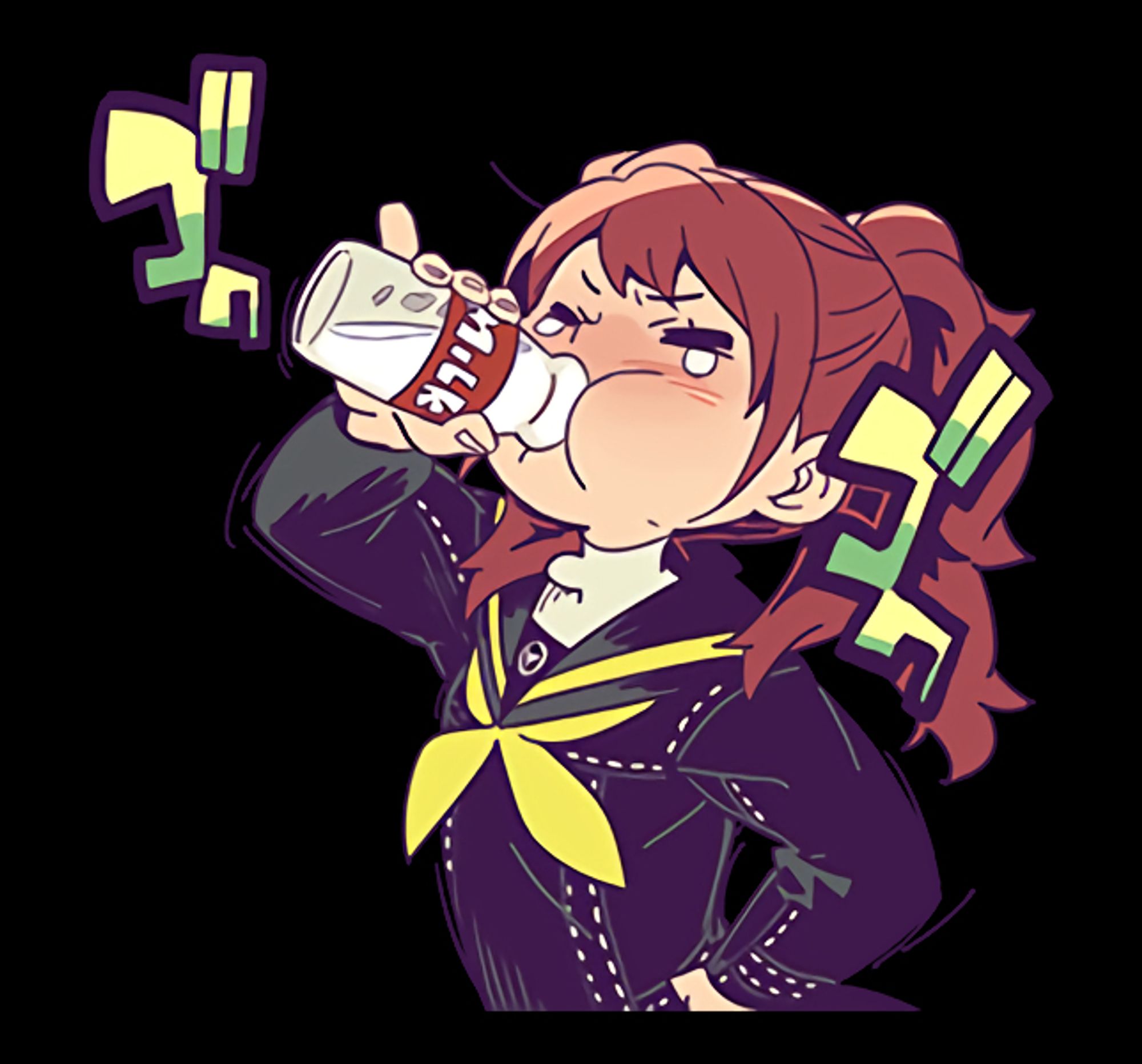 Rise Kujikawa from Persona 4, drinking milk