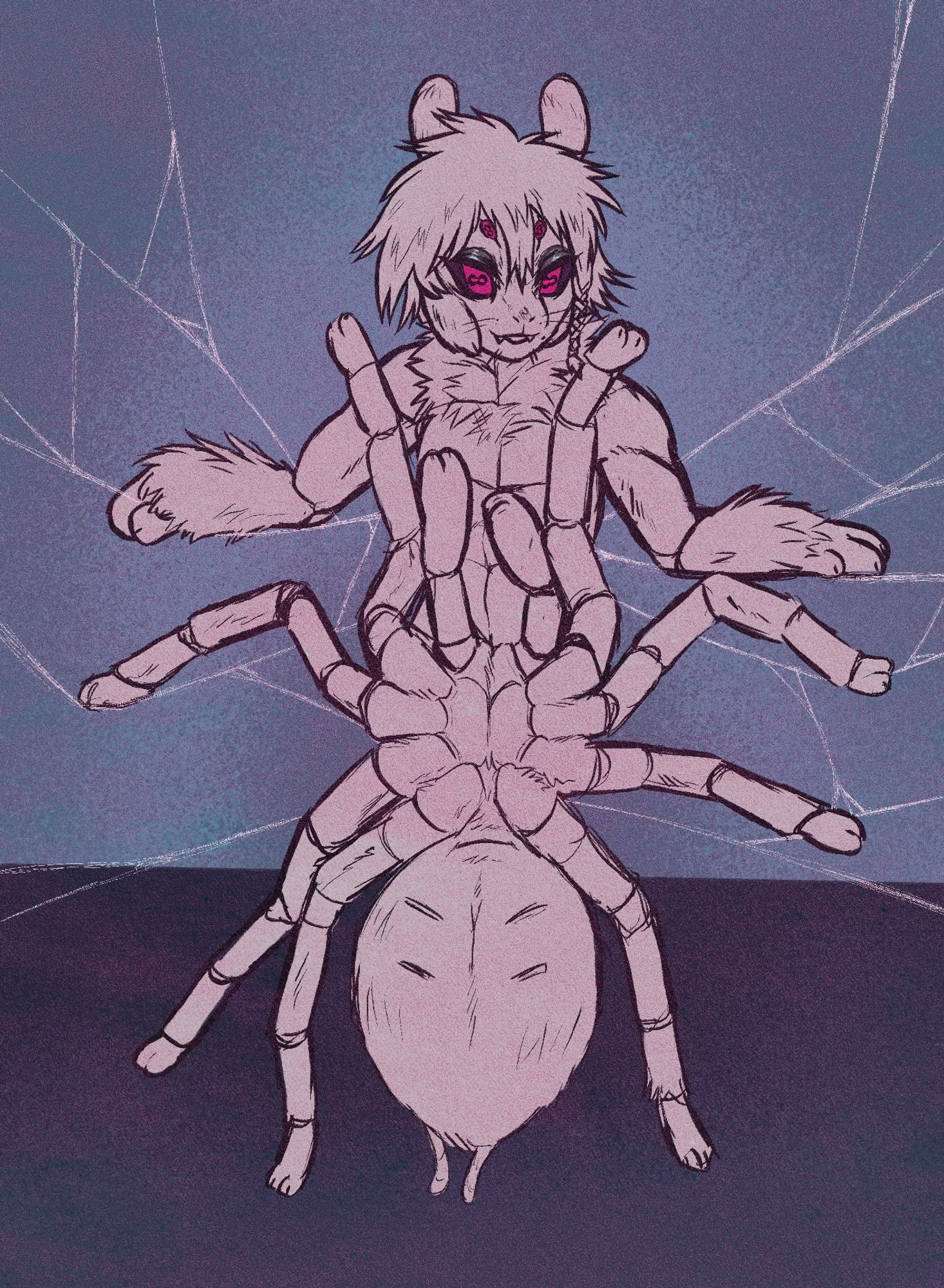 A tarantula monster using a strong web to stand itself up, critter uses any pronouns