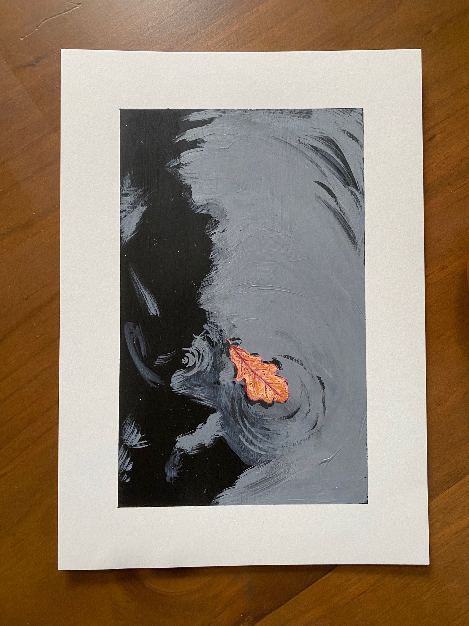 Autumn leaf floating on water, acrylic and gouache on watercolour paper. Painted by me!