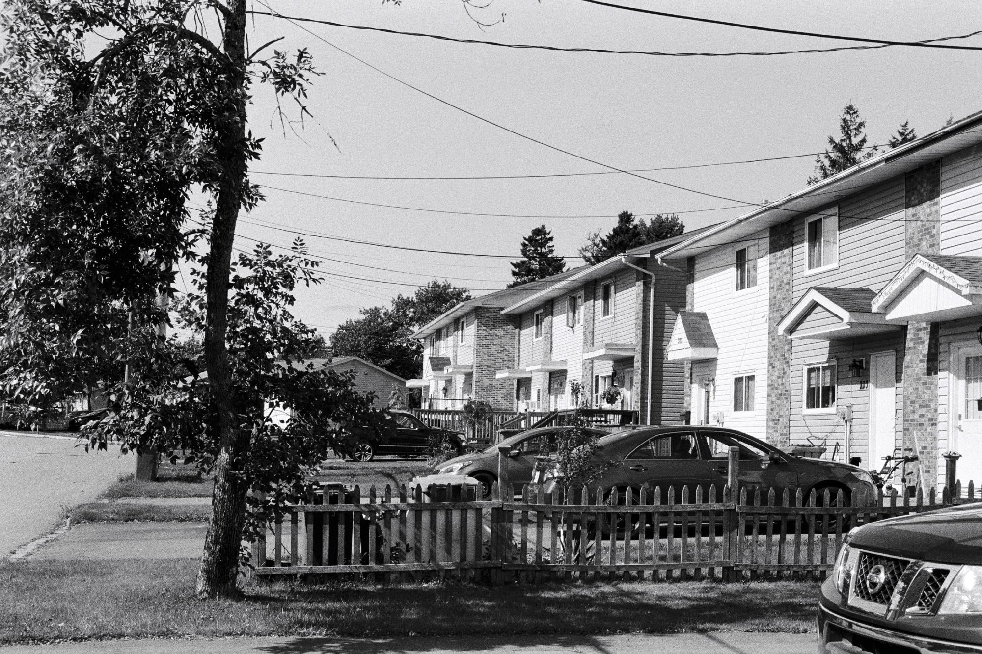 View of a 1970s suburban rowhouse development.