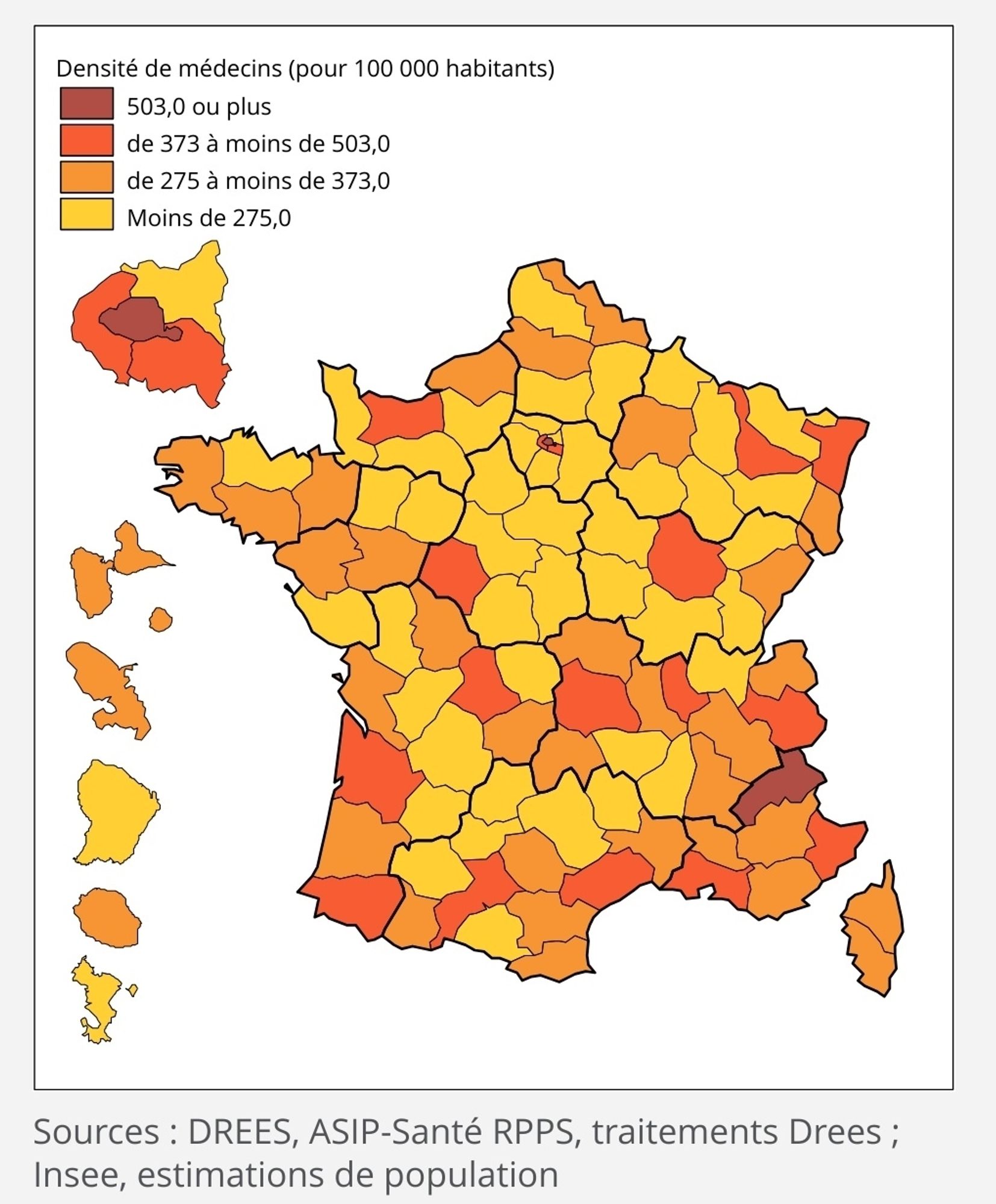 Carte densité médicale pour 100.000 habitants