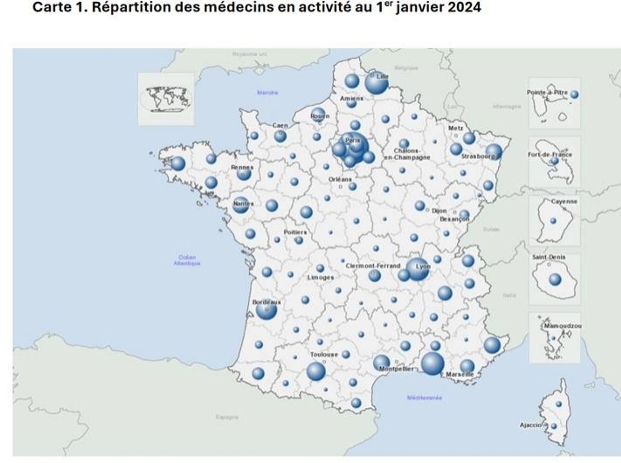 Carte des densités médicales en France