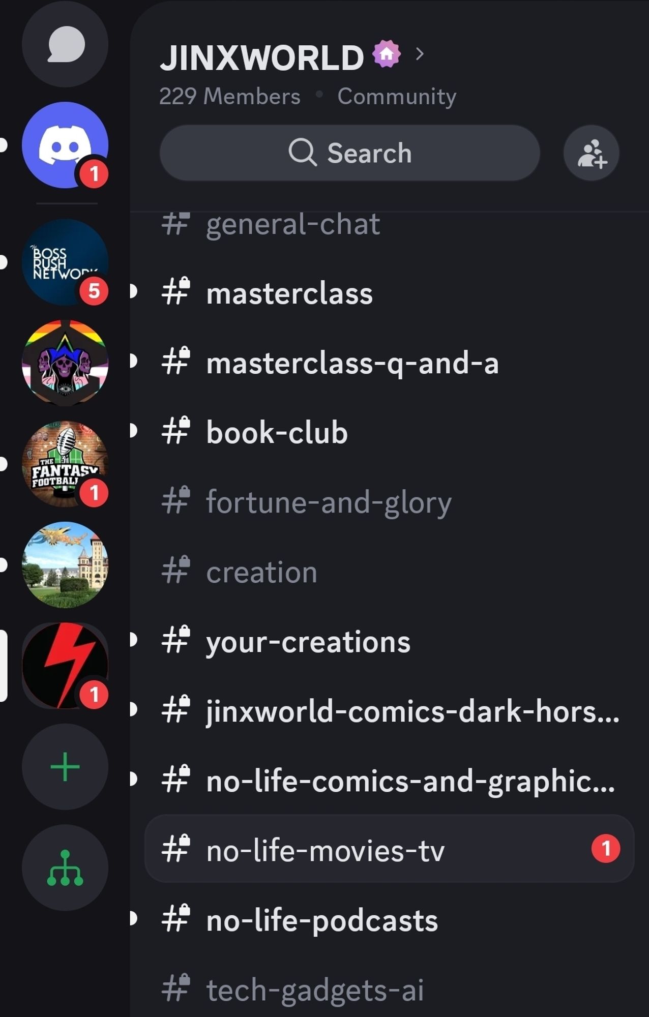 A screenshot of the Jinxworld Discord channels.