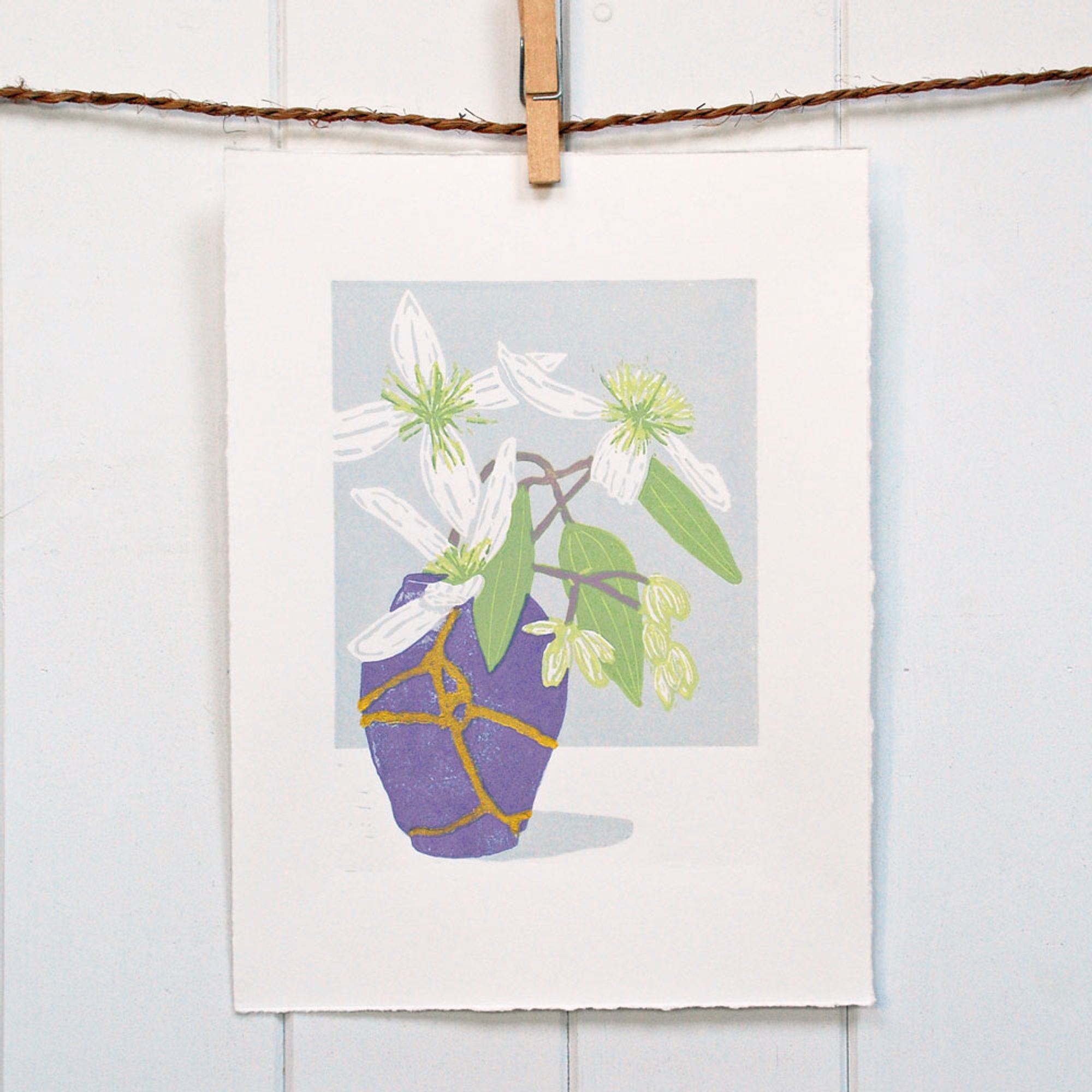 Print of Clematis in Kintsugi vase.