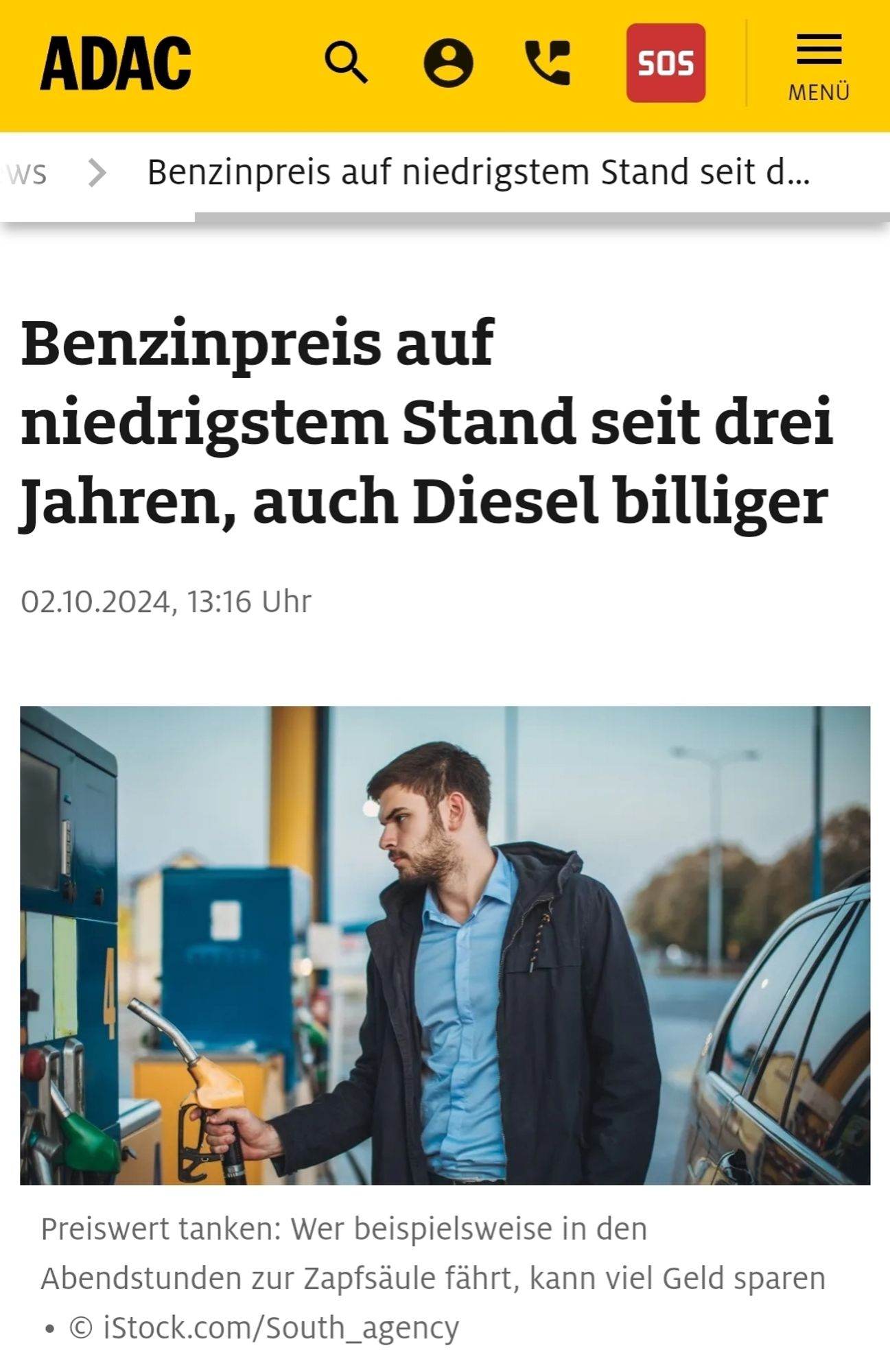 ADAC Screenshot von vorgestern
Benzinpreis auf niedrigstem Stand seit drei Jahren, auch Diesel billiger