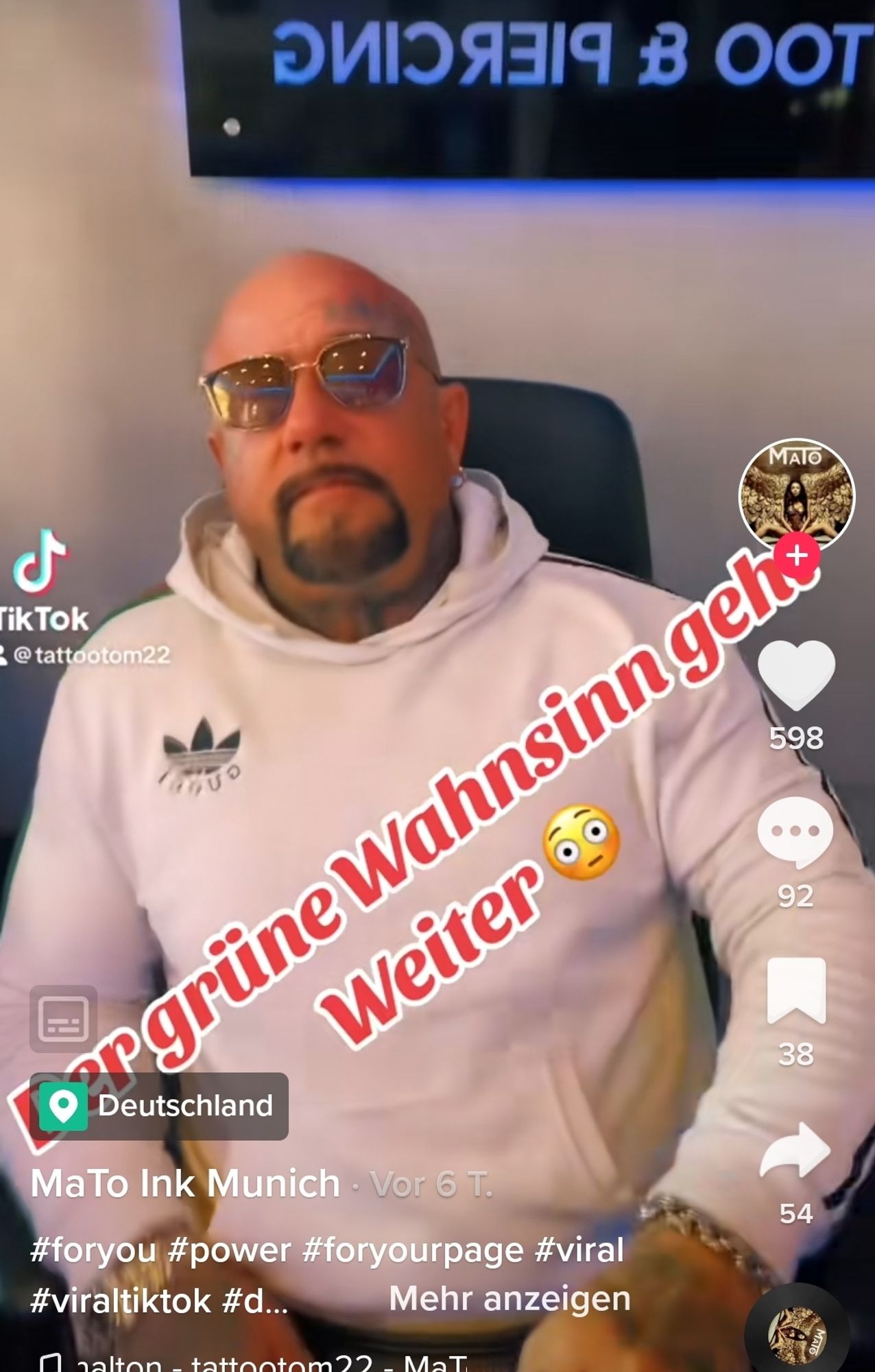 TikTok Screenshot von Tom, Titel Der grüne Wahnsinn geht weiter.