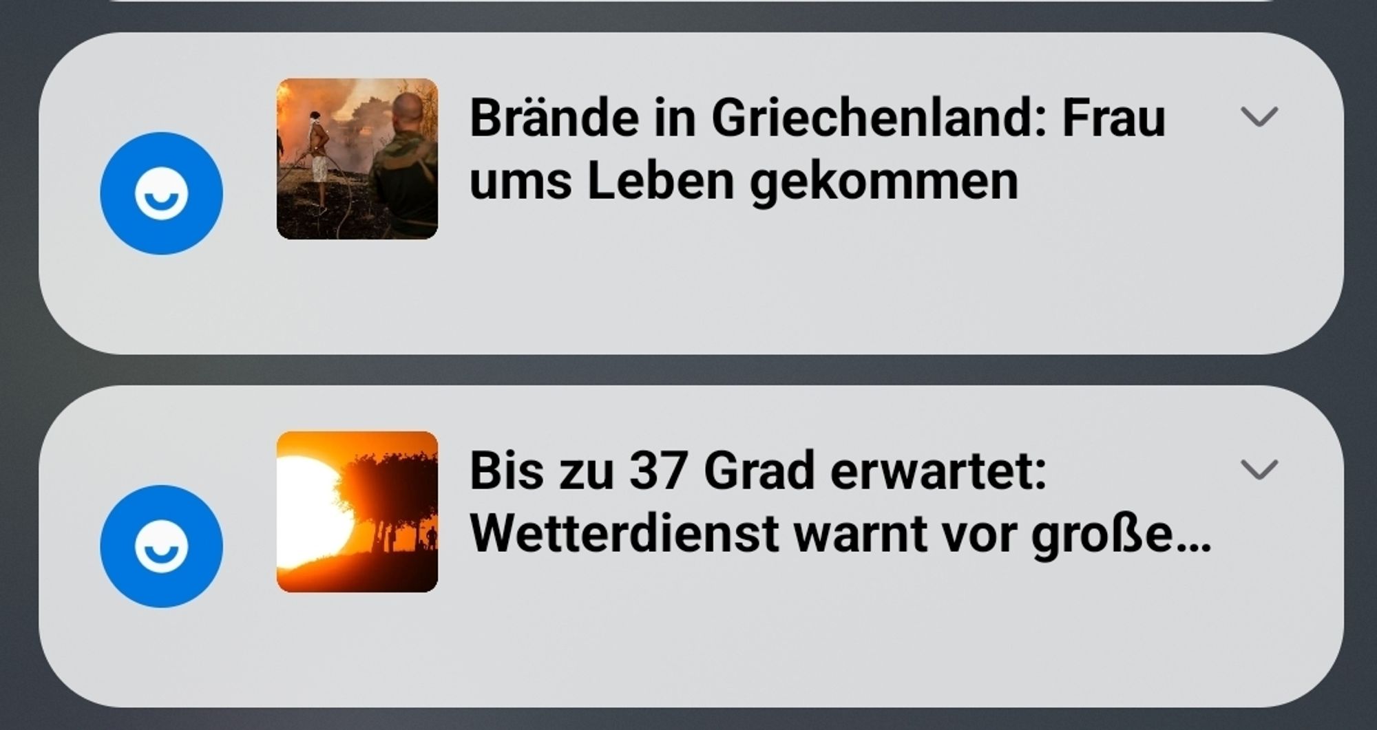 News Mitteilungen auf meinem Handy
Brände in Griechenland:Frau ums Leben gekommen
Bis zu 37 Grad erwartet, Wetterdienst warnt vor großer Hitze