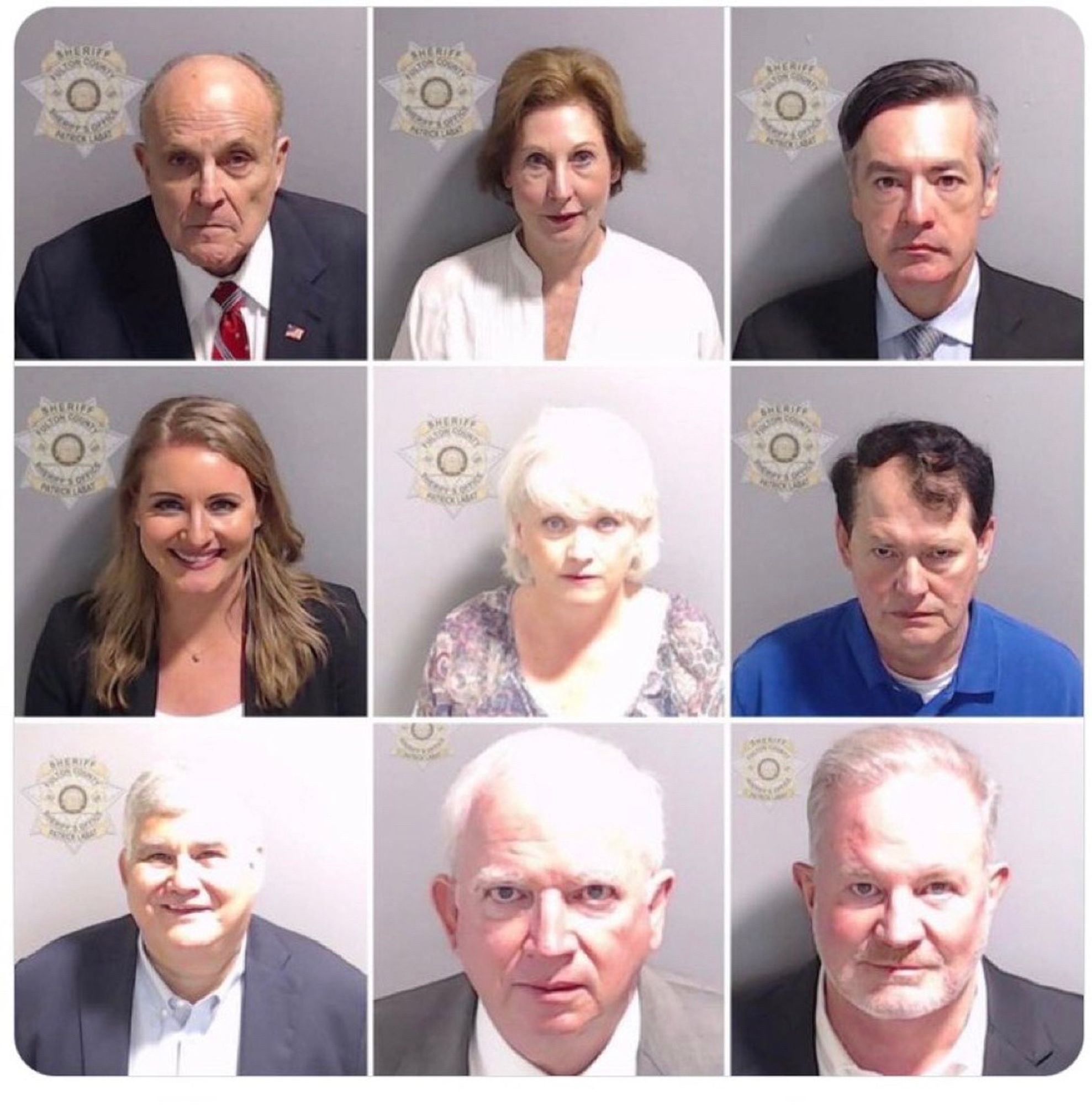 Nine mugshot photos of trump co-conspirators