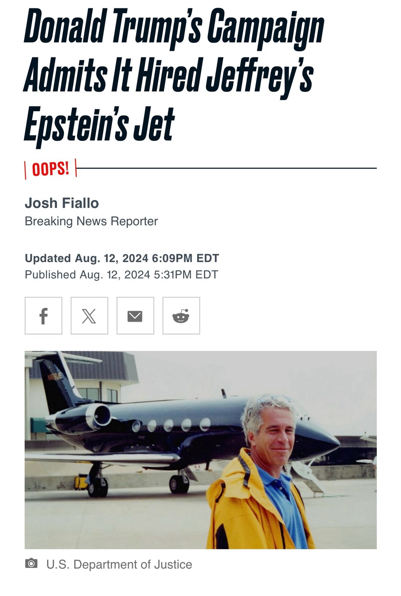 Trump chartered Epstein’s plane this weekend.