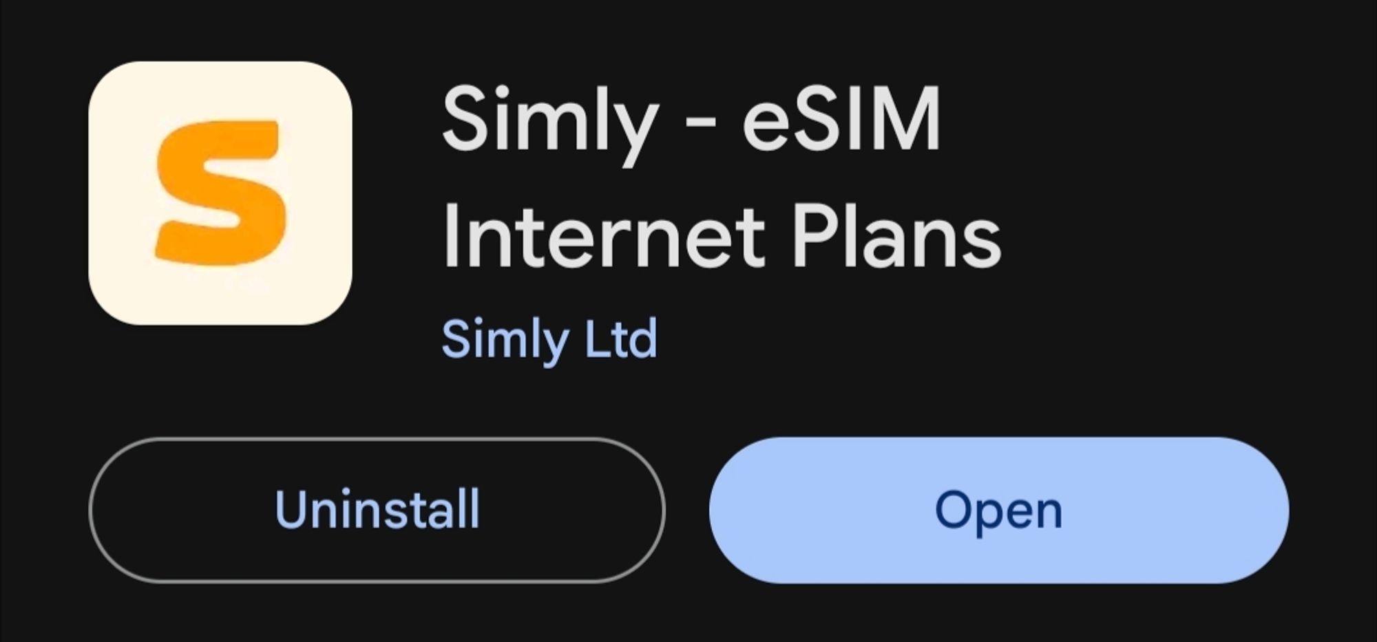 Screenshot of the Simly e-sim internet plans app on Google play