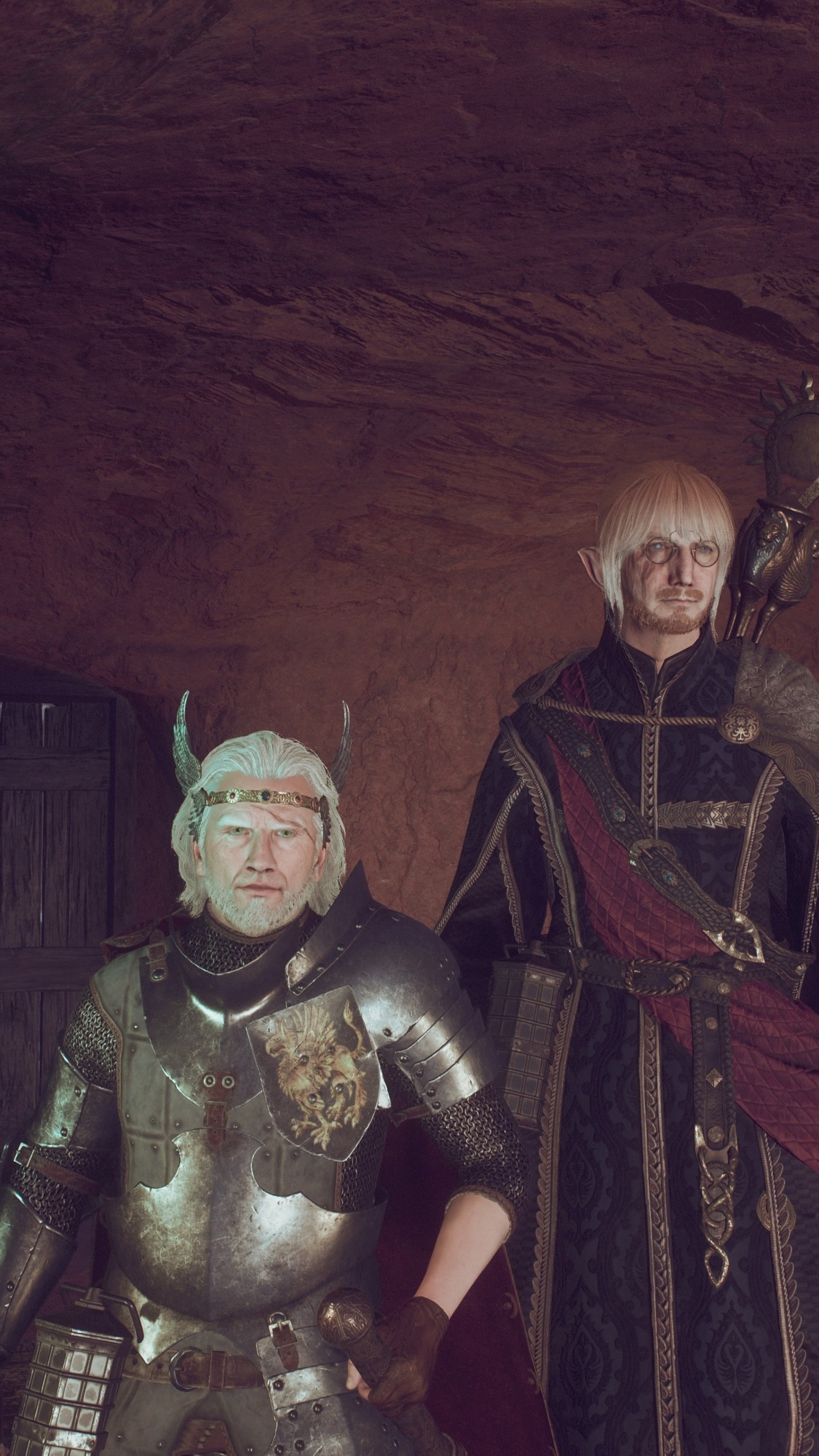 A screenshot from #Dragon'sDogma2 of Basch van Gabranth and Sartauvoir quo Soranus standing next to each other looking at the camera