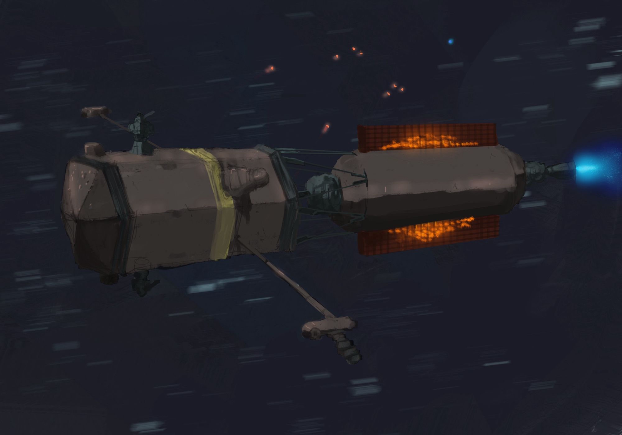 An old spaceship fires a salvo at a distant enemy