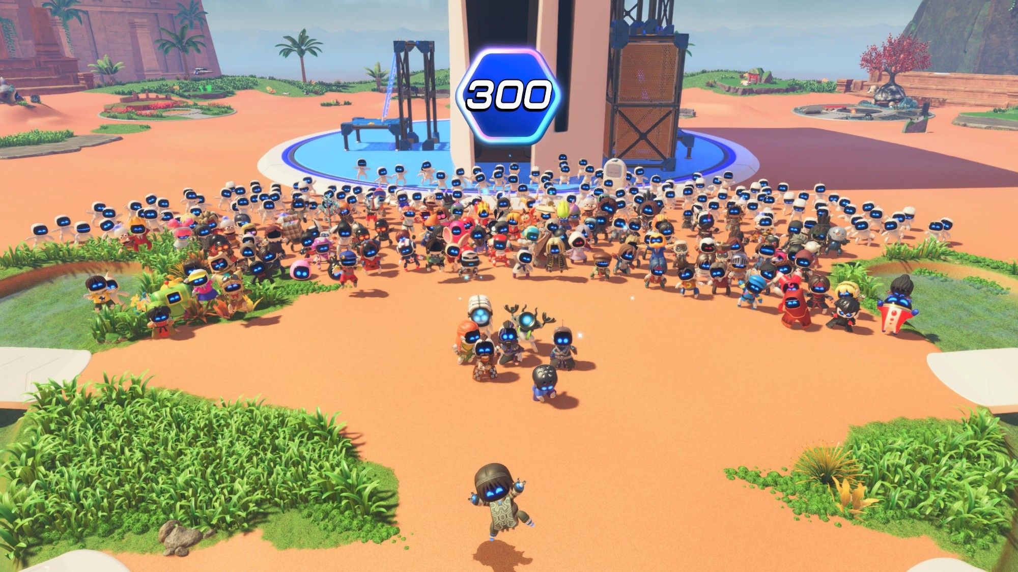 Une capture d'écran de ma partie avec les 300 bots d'Astro Bot