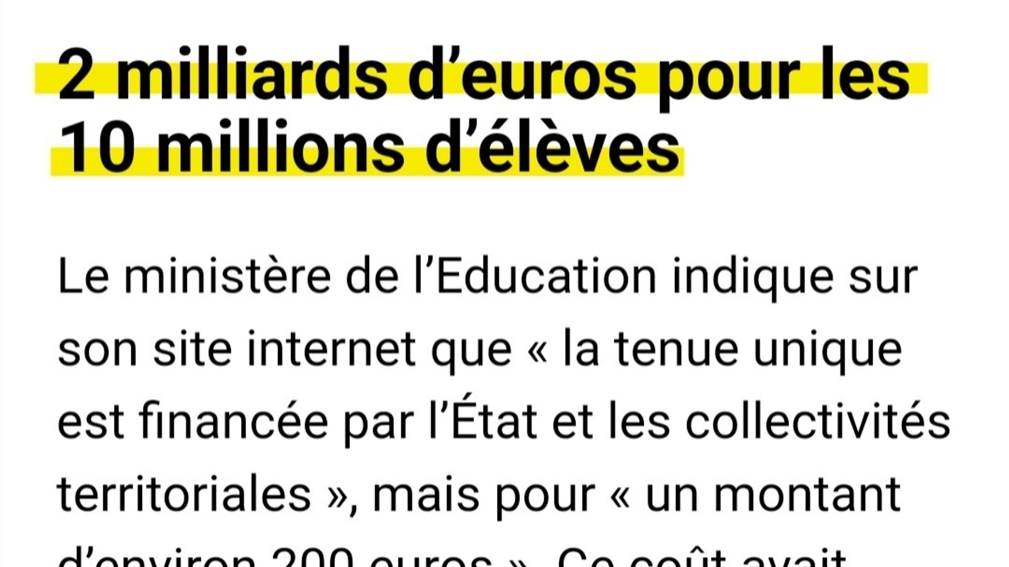 Un article de Sud Ouest (août 2024) qui estime le coût annuel de l'uniforme à 2 milliards d'euros