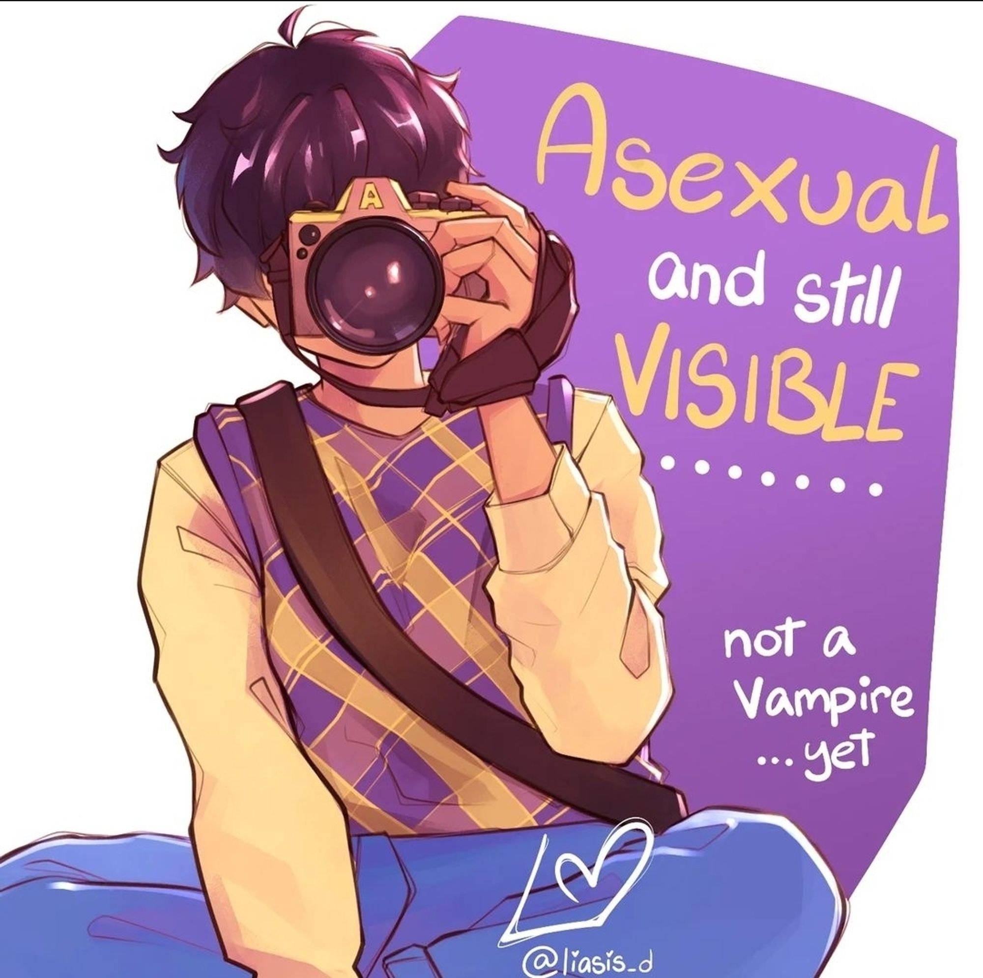 "Asexual and still visible, not a vampire... yet." - illustration de Liasis