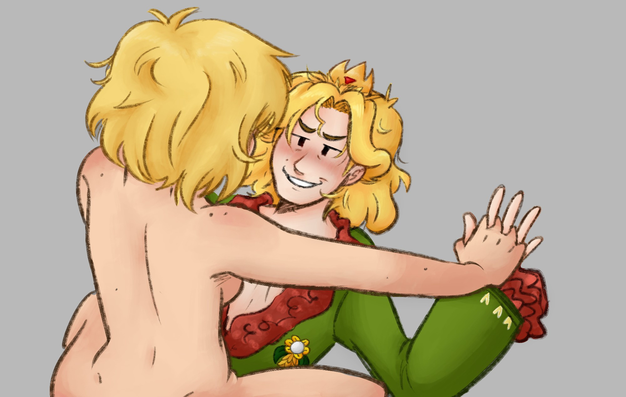 A nude woman pinning king!h!Flowey down