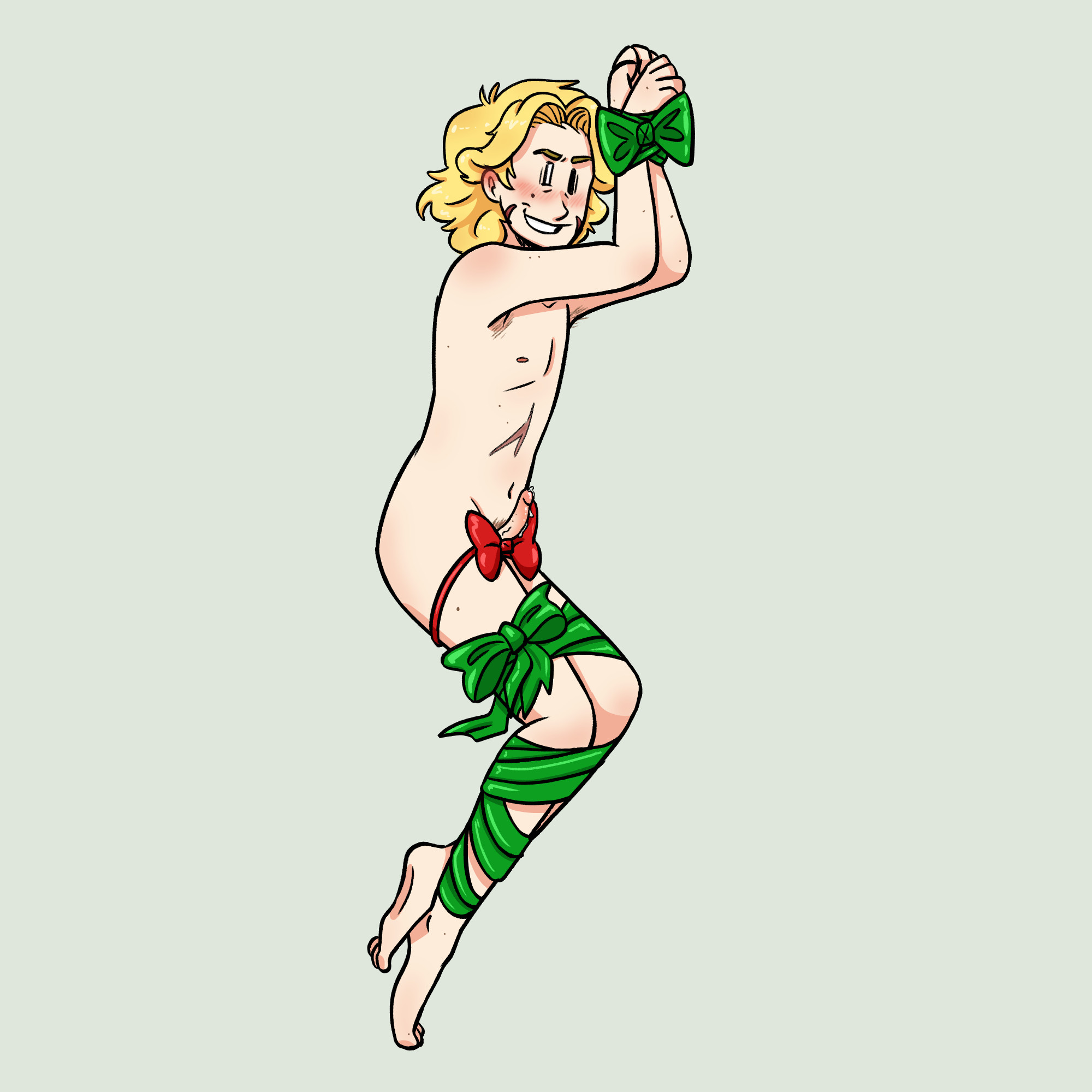 Nude h!Flowey bound in festive ribbon