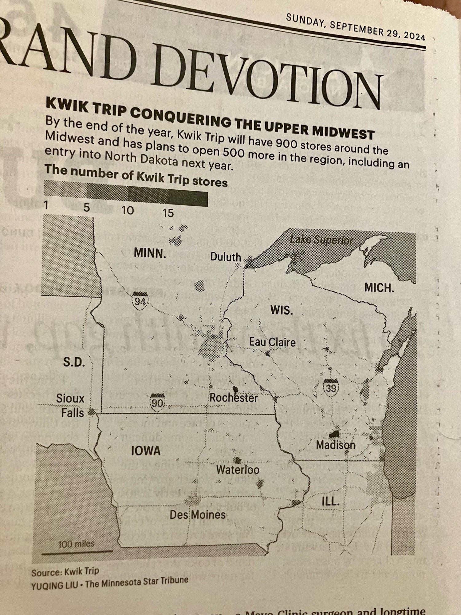 map of Minnesota and surrounding states

KWIK TRIP CONQUERING THE UPPER MIDWEST
By the end of the year, Kwik Trip will have 900 stores around the Midwest and has plans to open 500 more in the region, including an entry into North Dakota next year.
The number of Kwik Trip stores