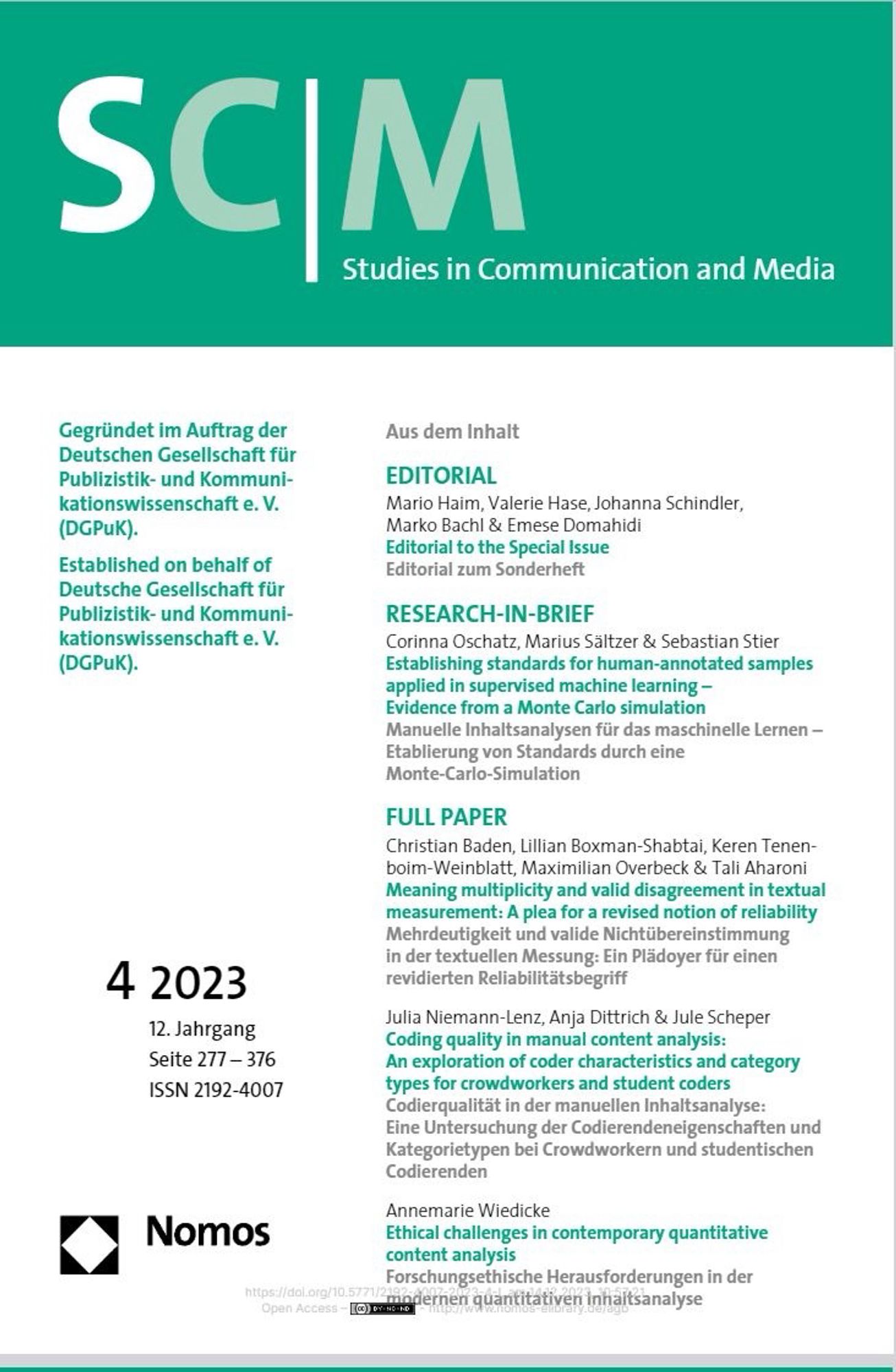 Picture of Special Issue Table of Content in SCM