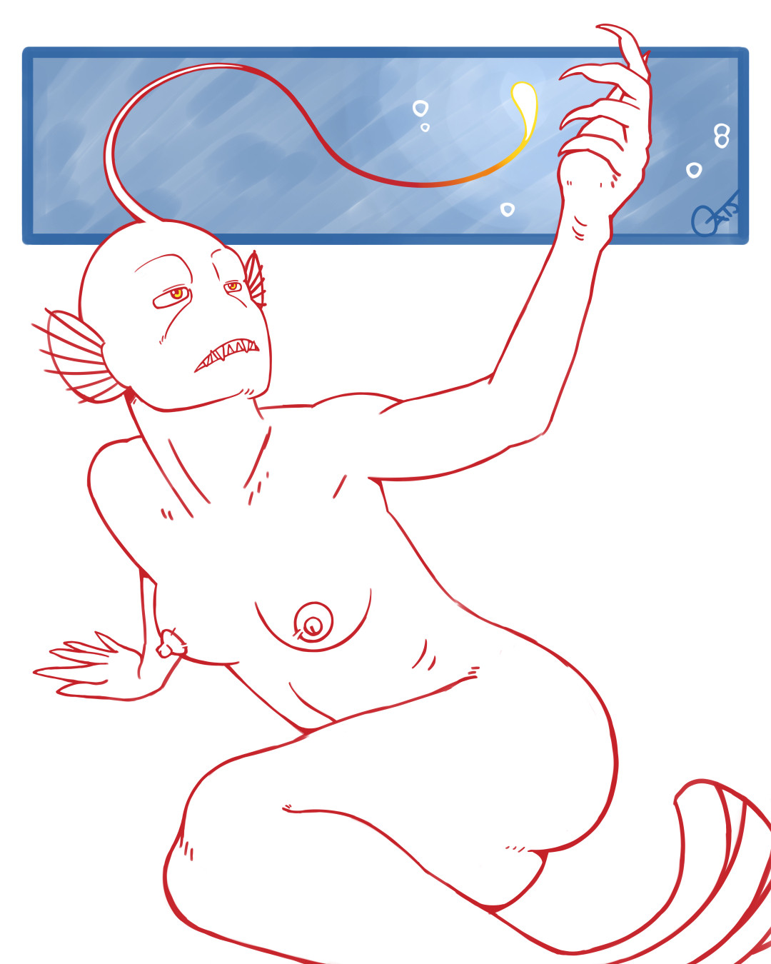 A mermaid drawn to look like a Anglerfish.