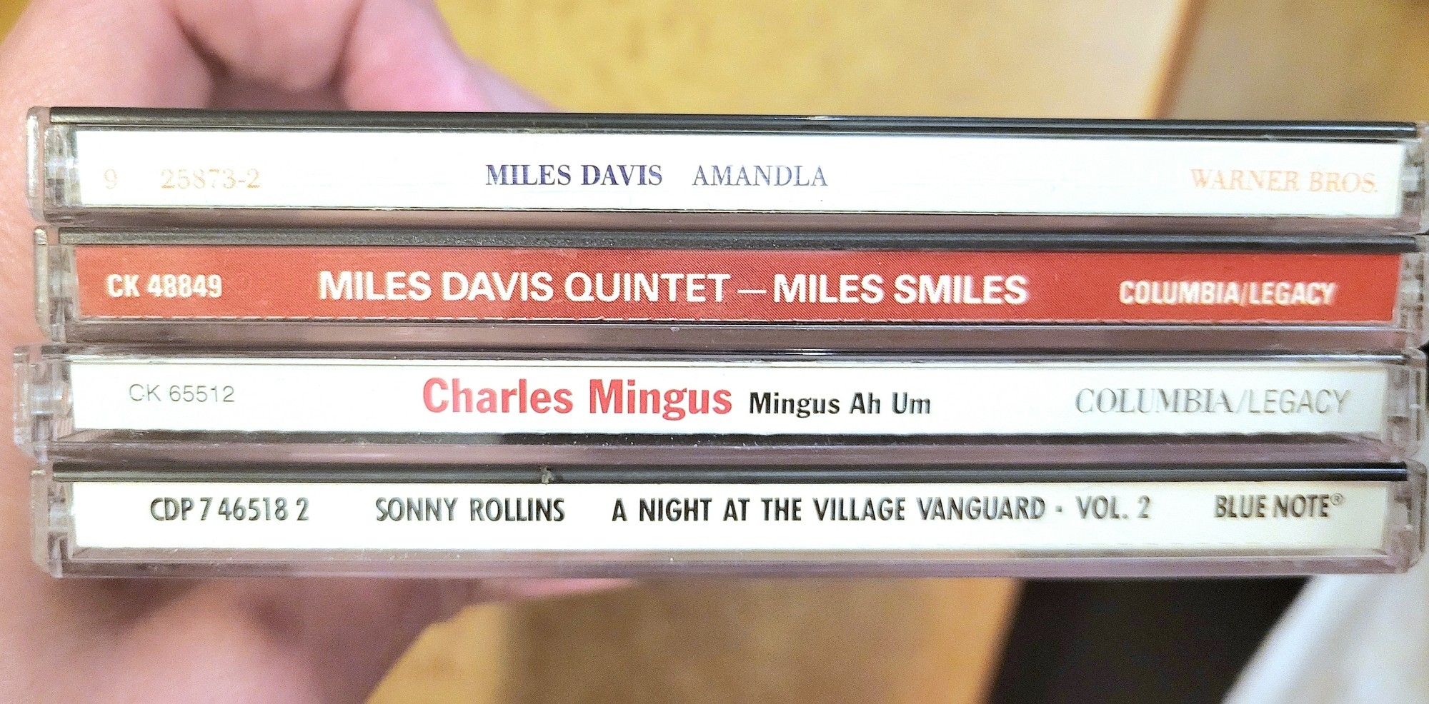 CDs including Miles Davis' Miles Smiles and Amandla, Dingus Ah Um and Sonny Rollins Night At the Village Vanguard Vol. 2