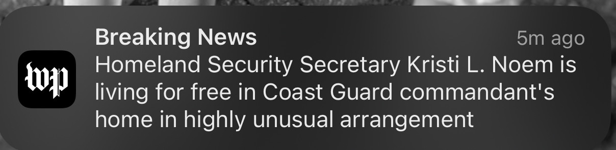 Breaking News
Homeland Security Secretary Kristi L. Noem is living for free in Coast Guard commandant's home in highly unusual arrangement