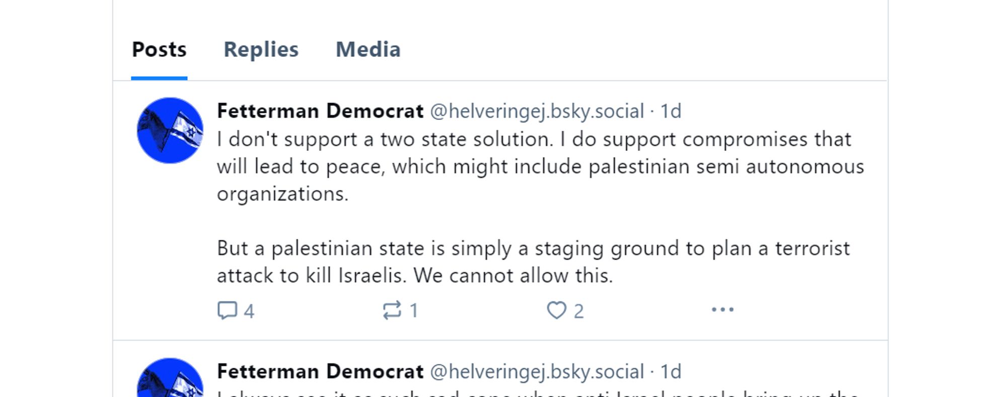 @helveringej.bsky.social skeets outlining the innate depravity of Palestinians over and over and over again. Asshole.