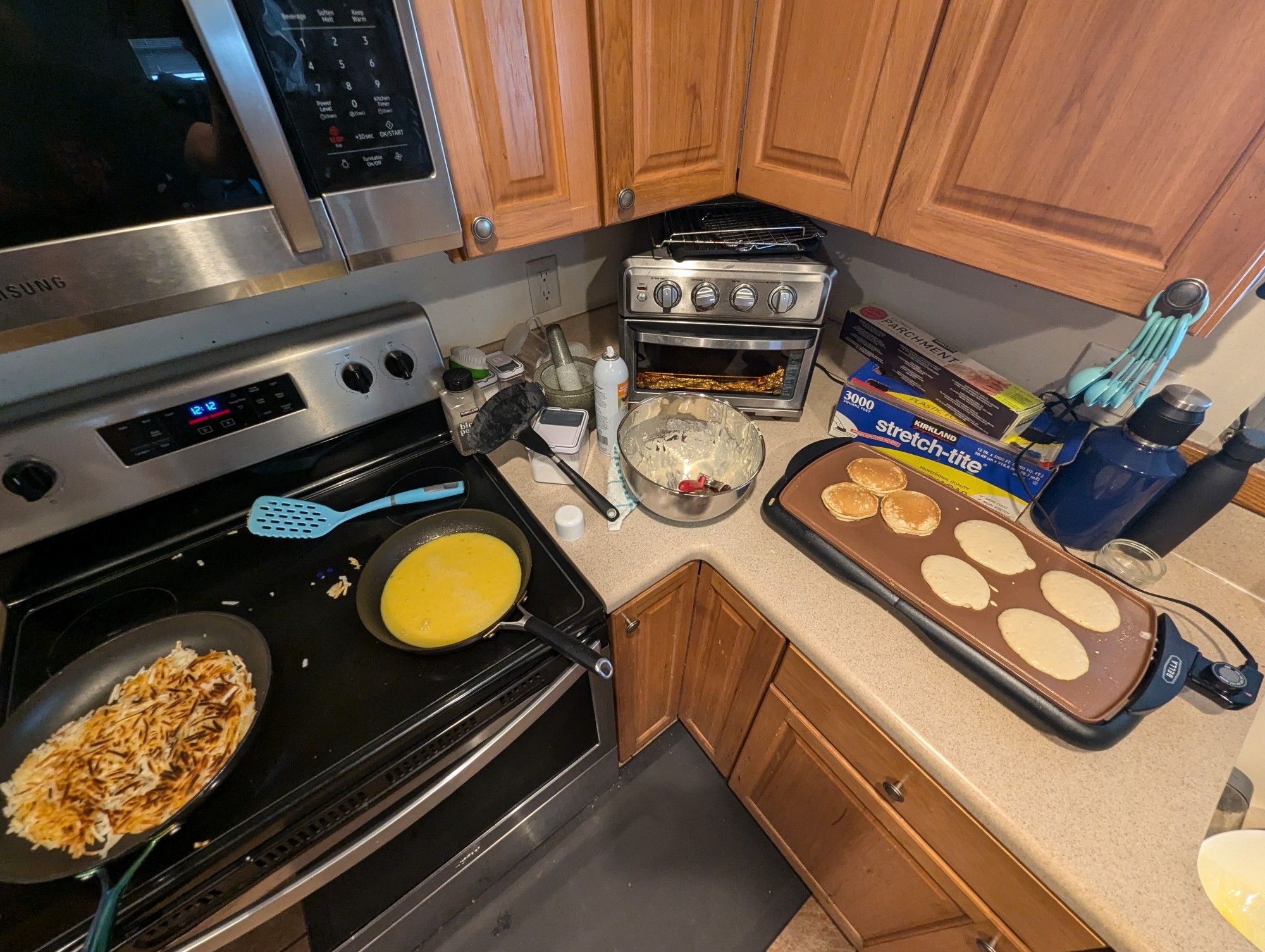 Breakfast items cooking