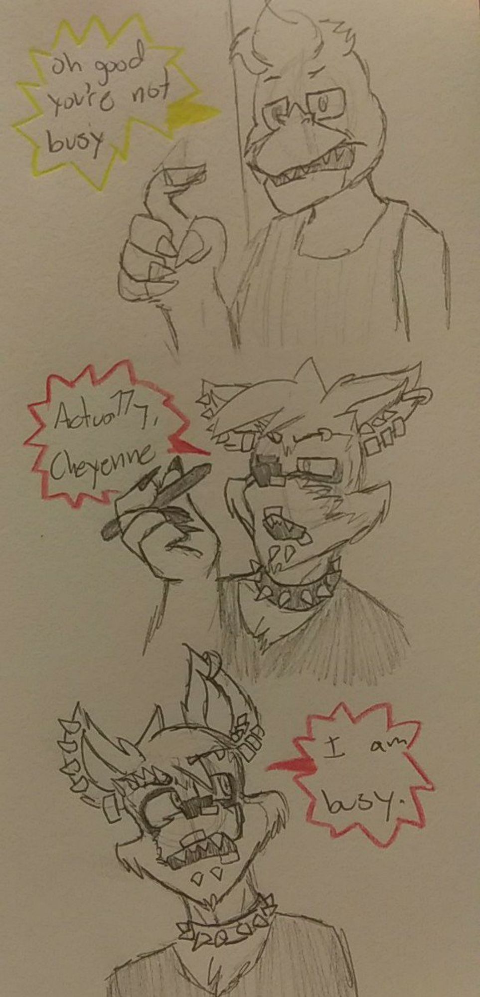 Cheyenne (NightmareChica) interrupting Ford (NightmareFoxy) doing his makeup.