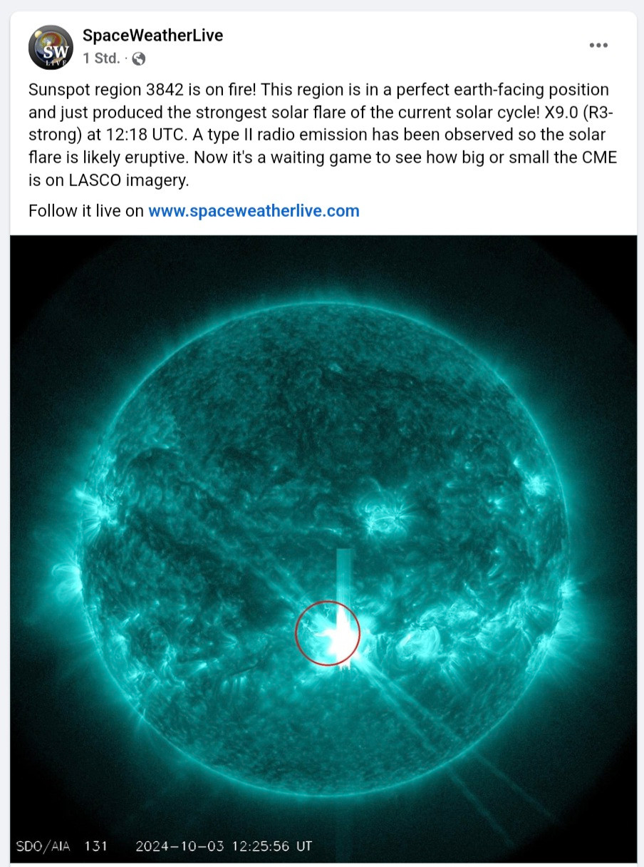 Bild eines koronalenen Massenauswurfs der Sonne.
Quelle: www.spaceweatherlive.com