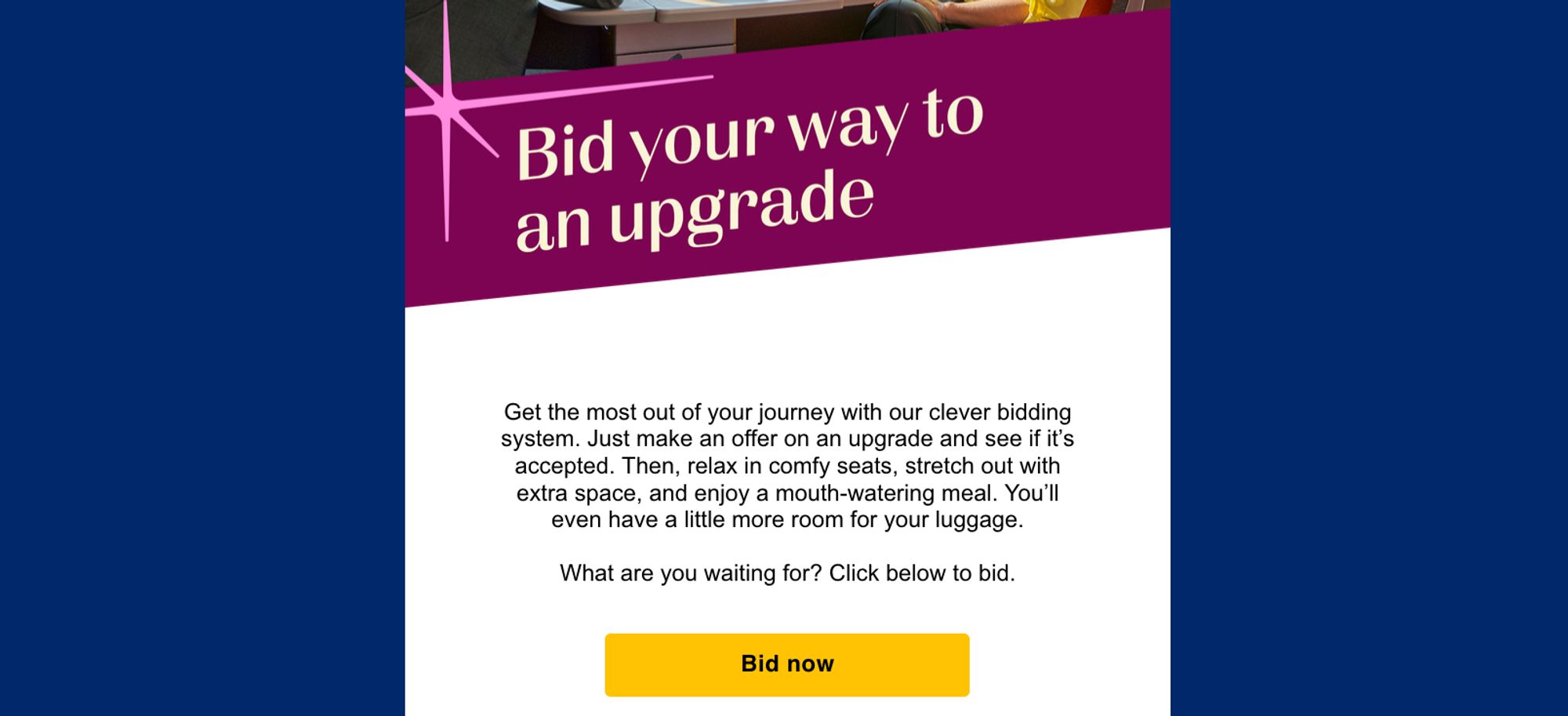 Advert asking customers to bid for a Eurostar upgrade