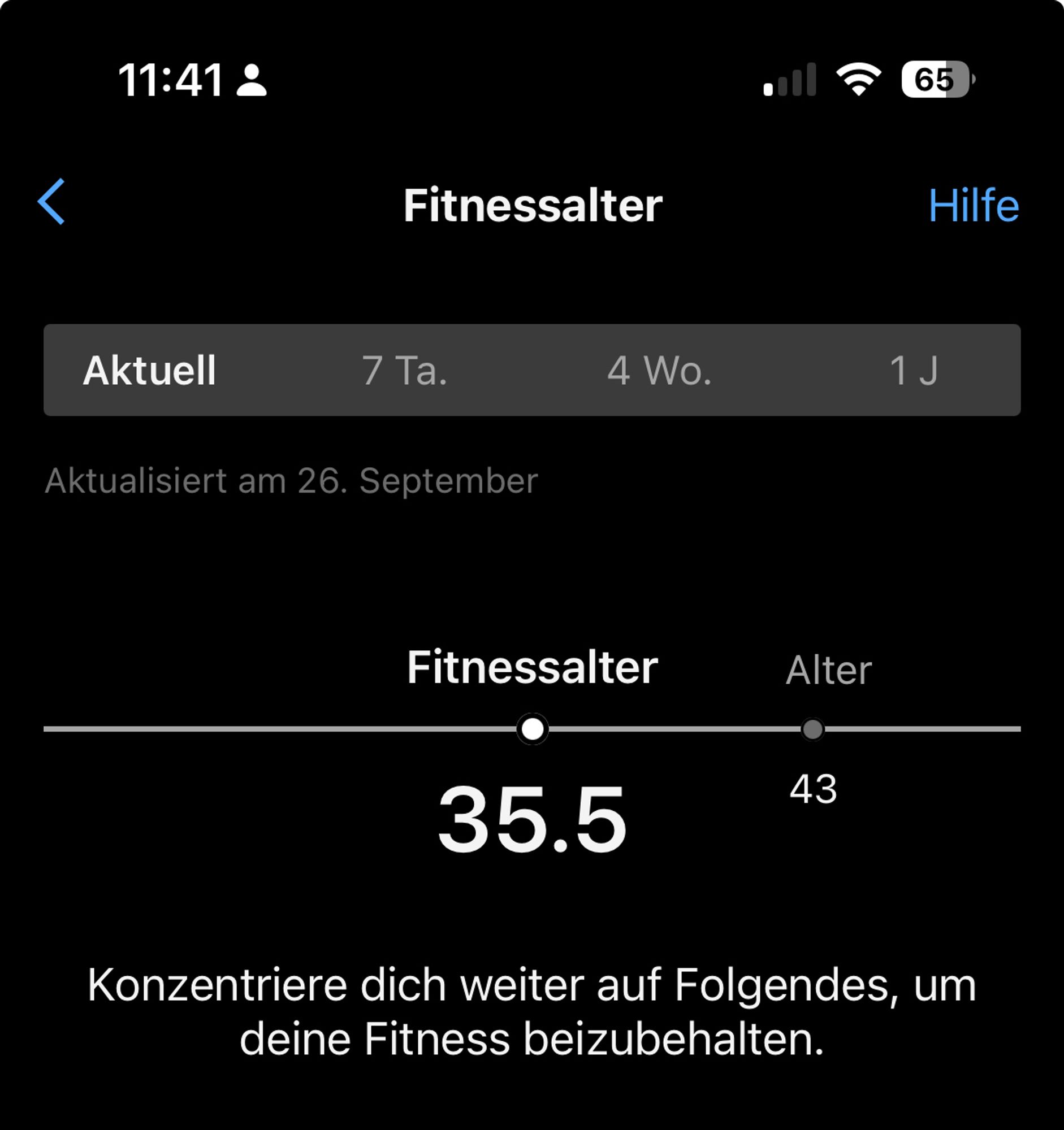 Screenshot: Garmin Connect Fitness App. 

Fitnessalter 35,5
Alter 43