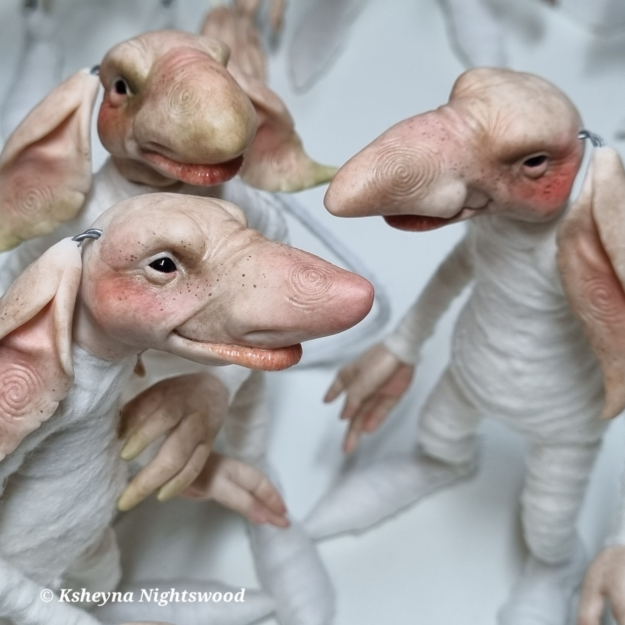 Three (Scandinavian-inspired) troll art dolls Sculpted head and hands with soft-wrapped bodies. Waiting to be dressed.