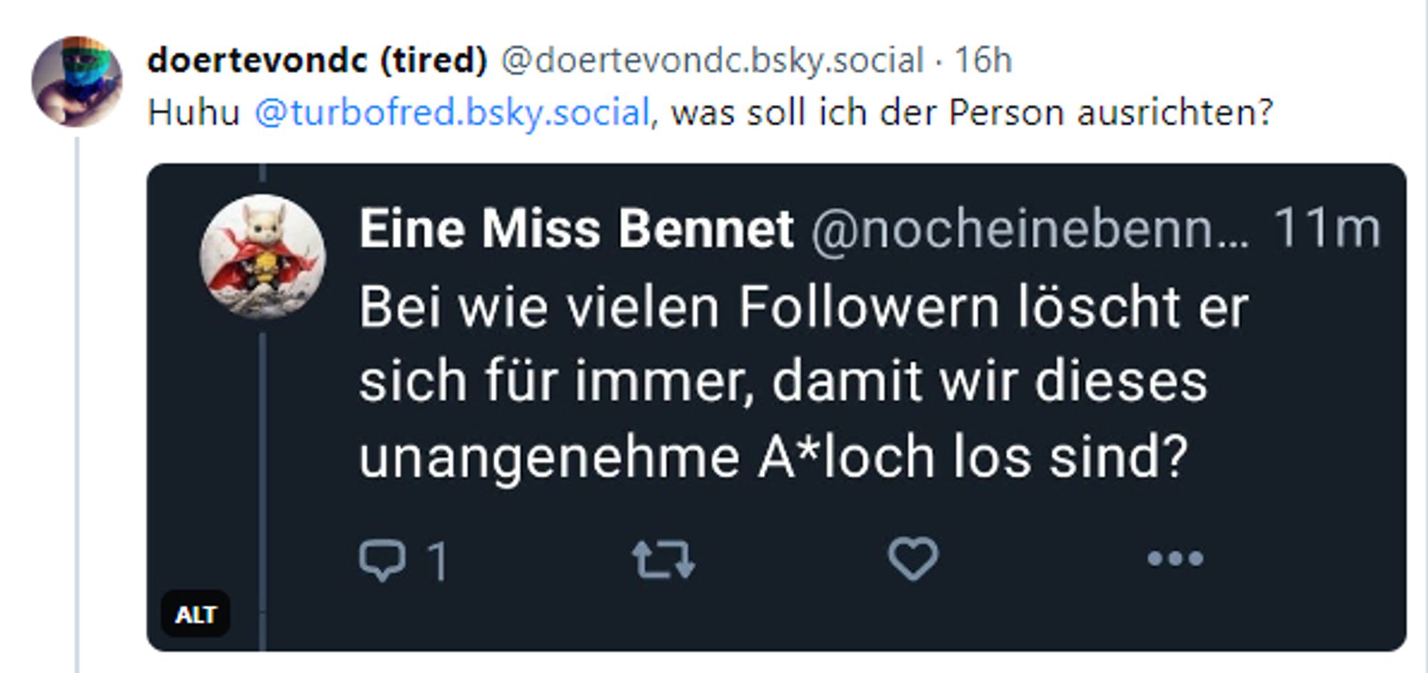 Miss Bennet schreibt Turbofred sei ein unangenehmes Arschloch