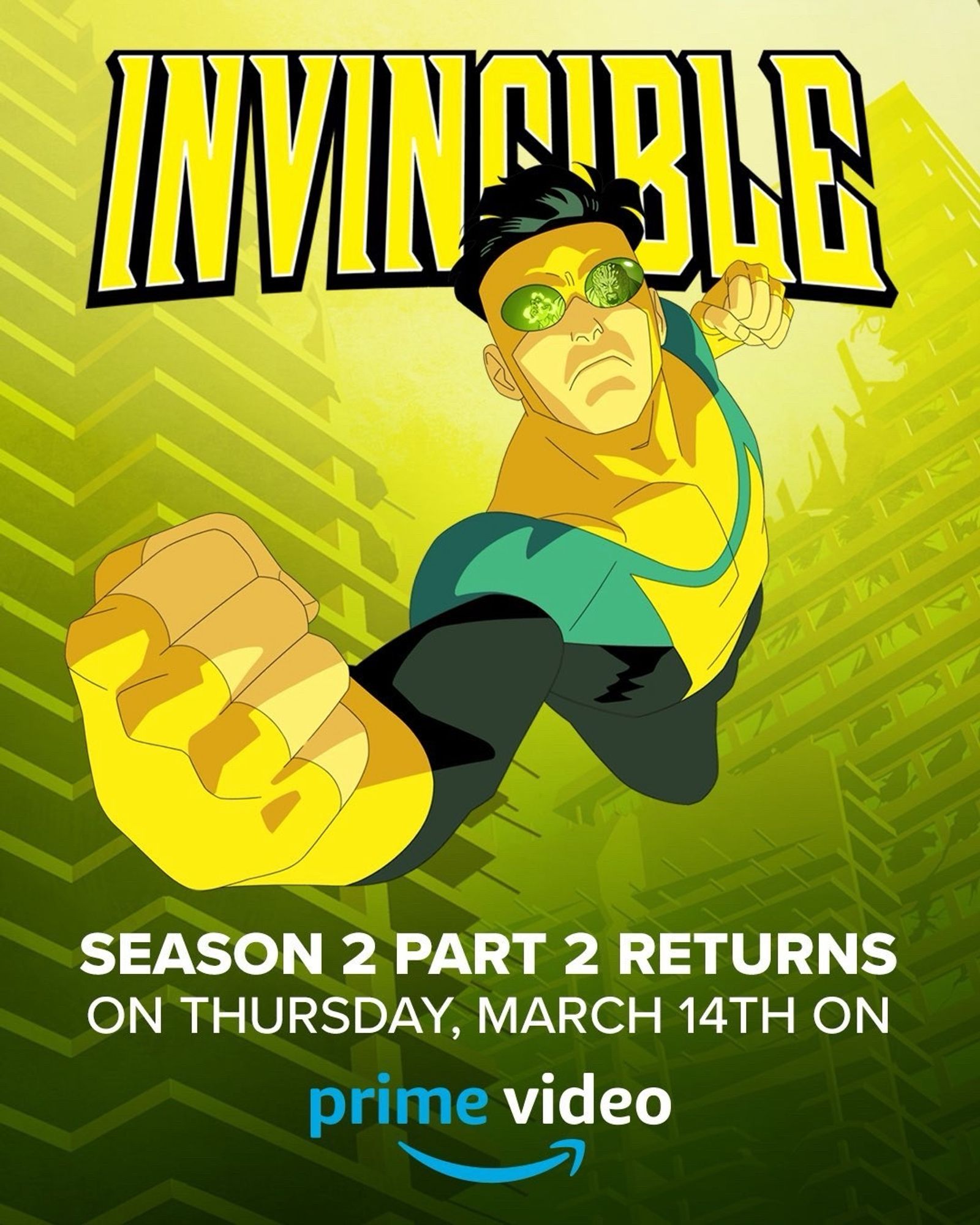 Shameless promotion for Invincible, cool superhero flying at you, tiny villain reflected in goggles. It’s an animated series on Amazon Prime Video based on a rad comic series of the same name. They let Cory Walker draw a big Erik Larsenesque fist and this image is on billboards. Can you believe it?! What a life!