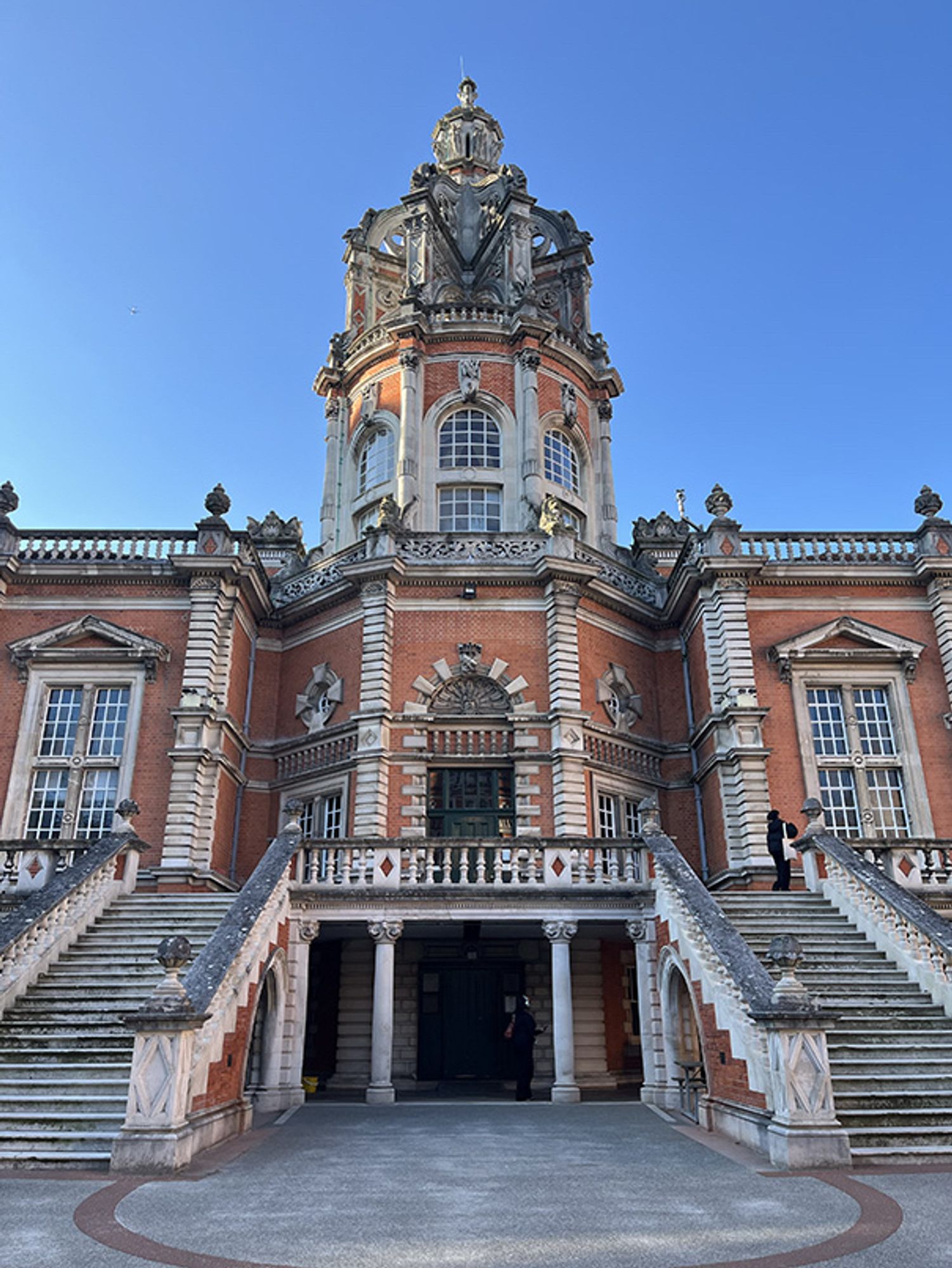 Founders Building, Royal Holloway, on a clear day.