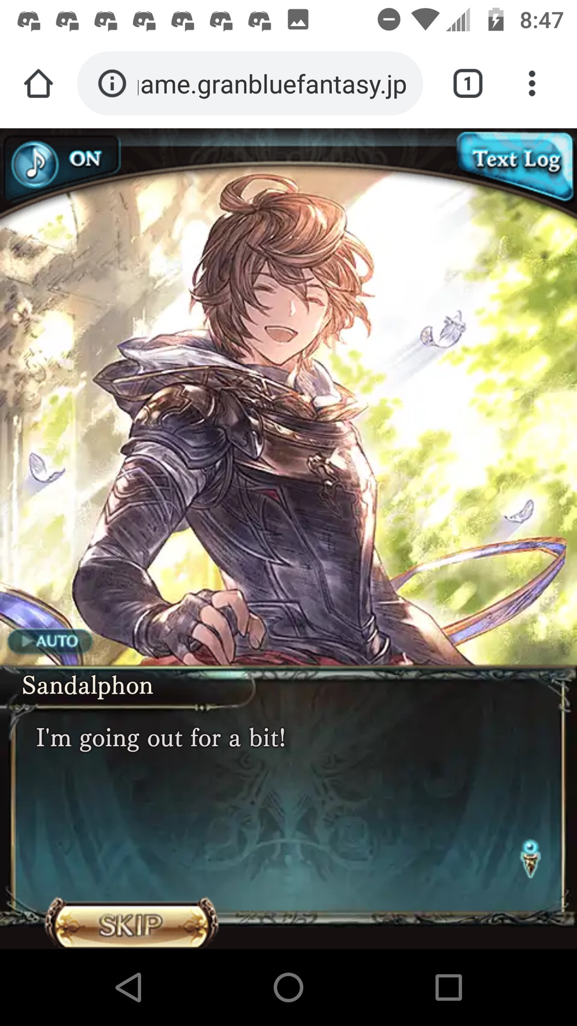 Ending scene of What Makes the Sky Blue Part III: 000, where Sandalphon is seen smiling and saying “I’m going out for a bit!”