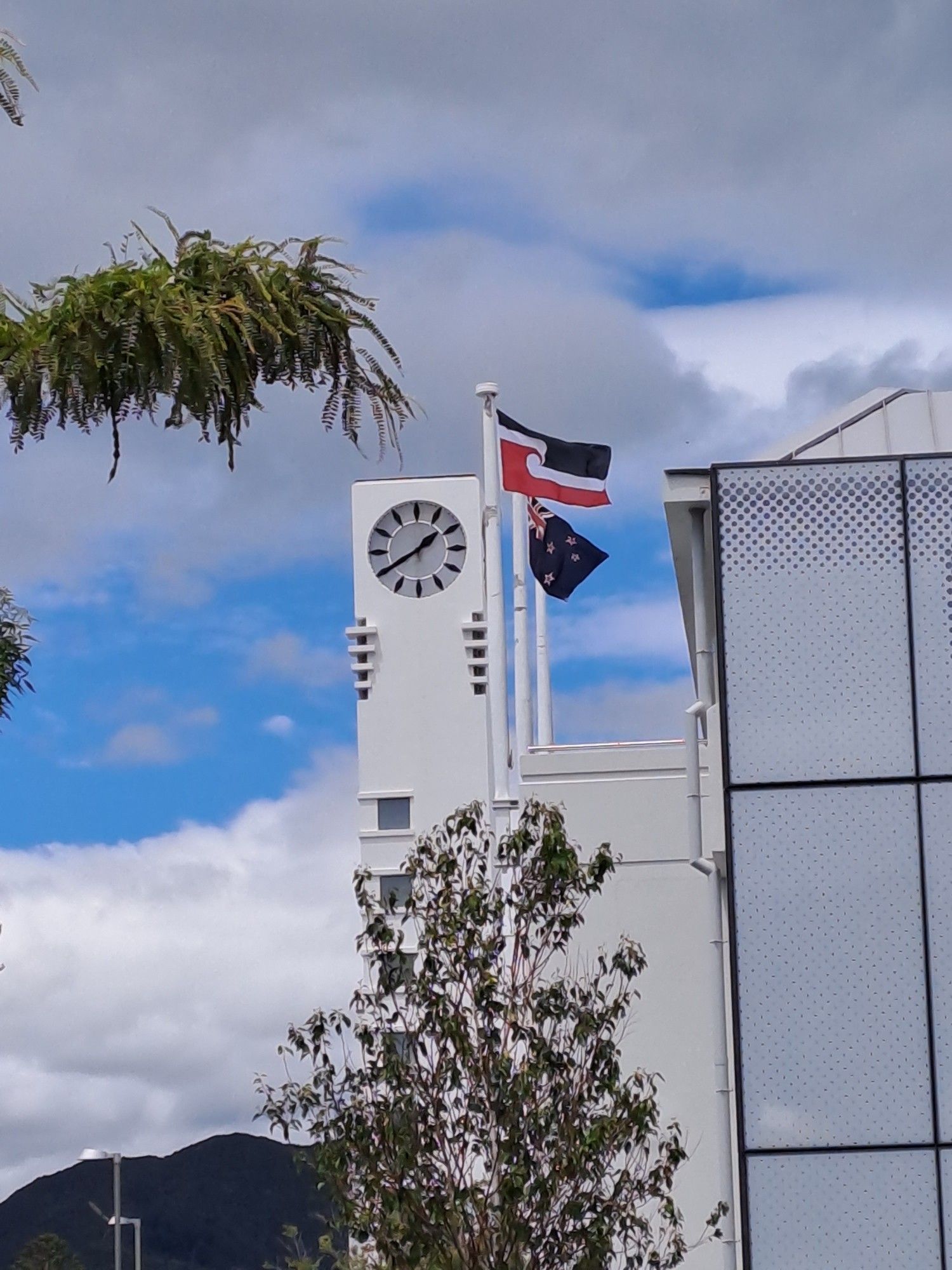 Picture of Hutt City Council building flying two flags, the NZ flag and the 
Tino Rangatiratanga flag.