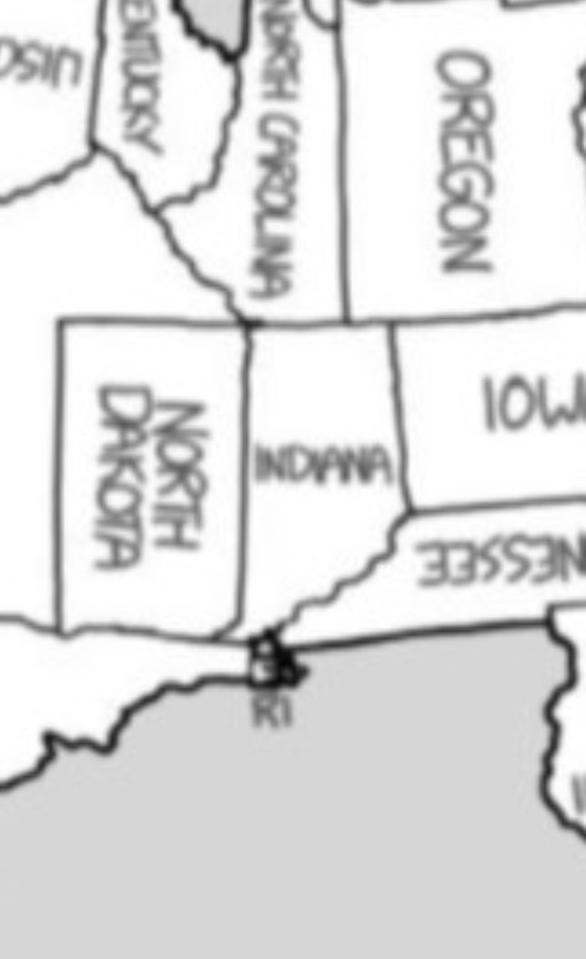 Reshuffled USA showing Rhode Island relocated to the gulf
