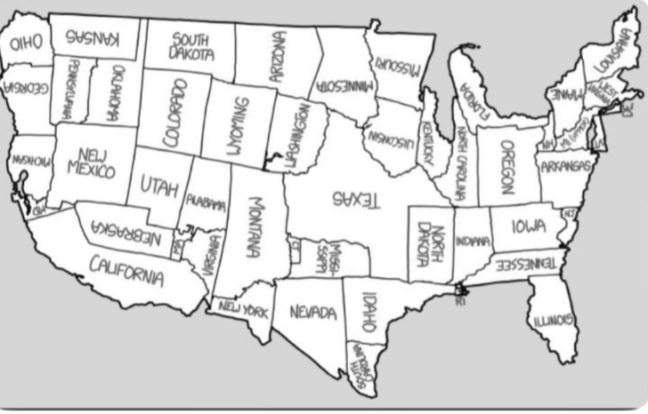 Map of reshuffled United States, that includes Illinois where Florida should be