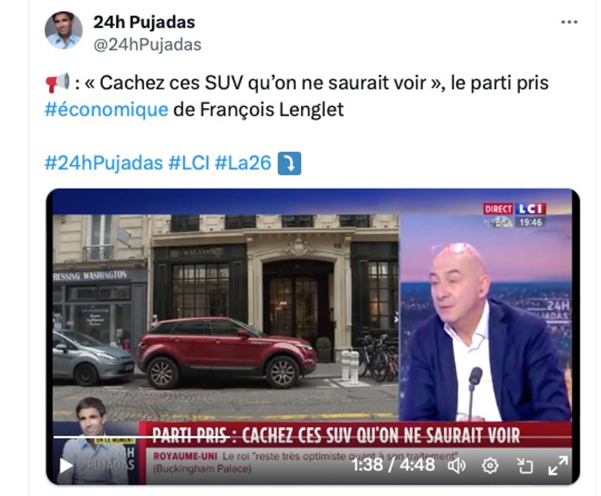 Capture d'écran Twitter du compte de l'émission 24h Pujadas