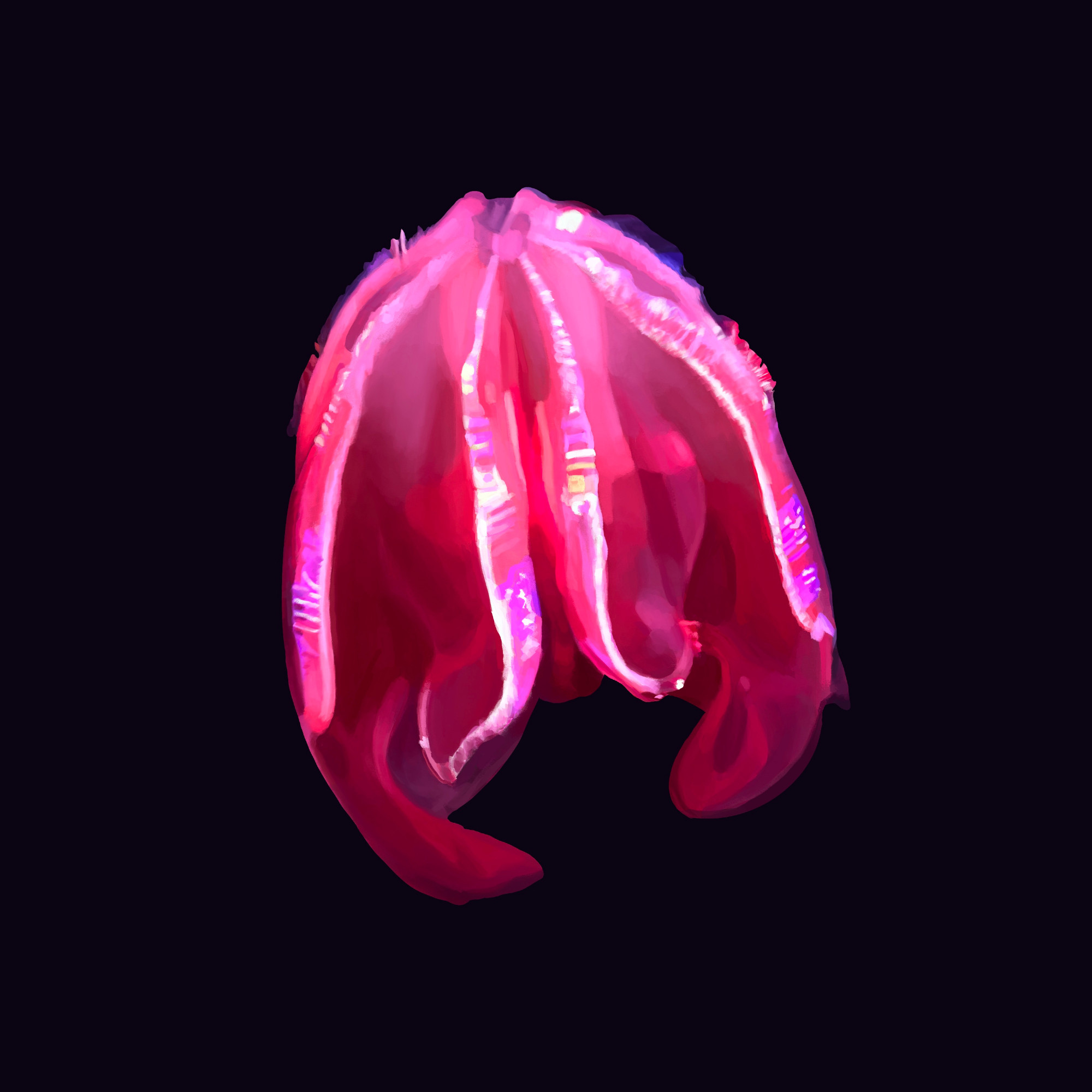 a realistic digital painting of a bioluminescent red comb jellyfish on a dark color background