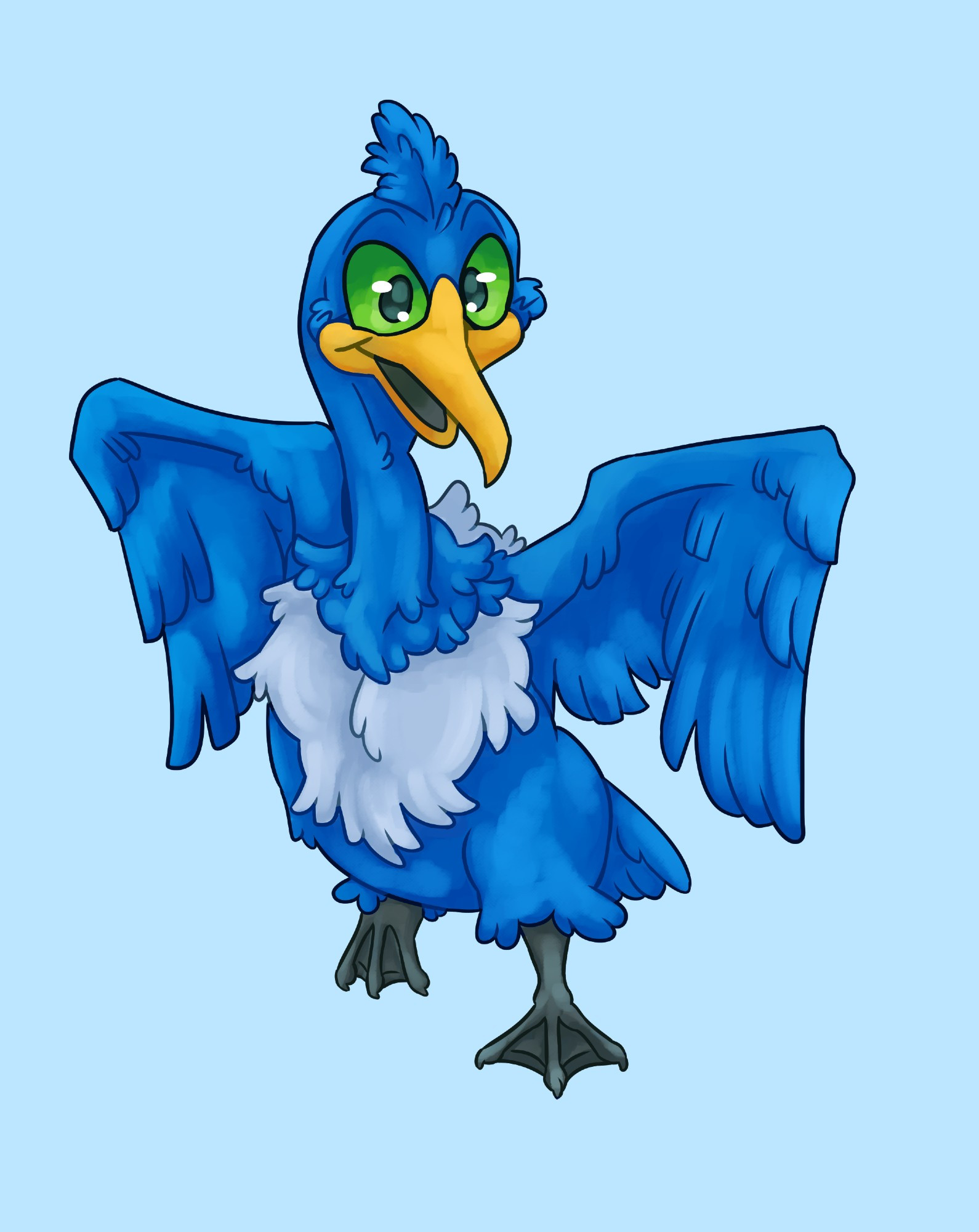 Drawing of the pokemon Cramorant. a blue pelican-like pokemon