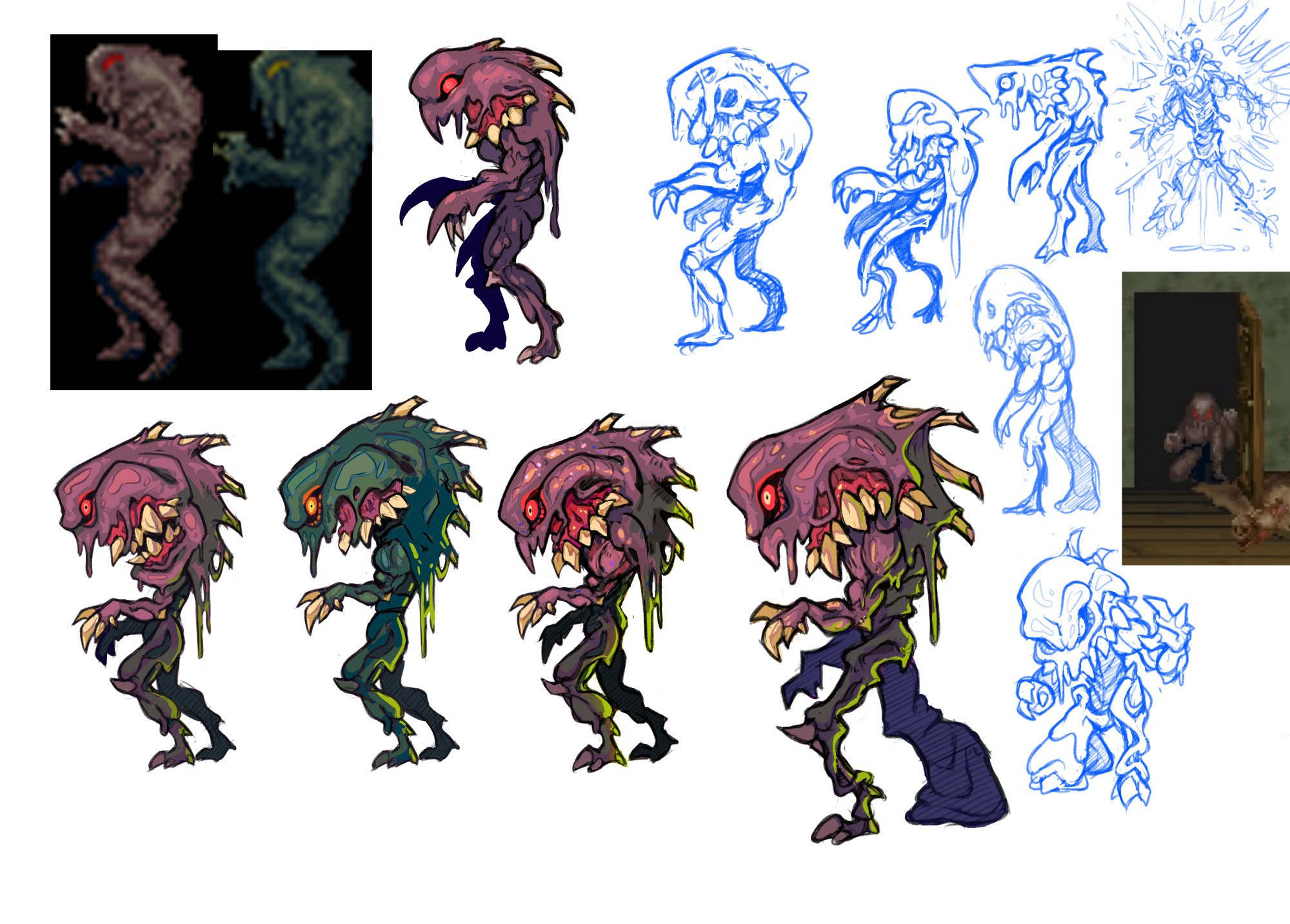 ideation drawings of the Deadman enemy from Splatterhouse