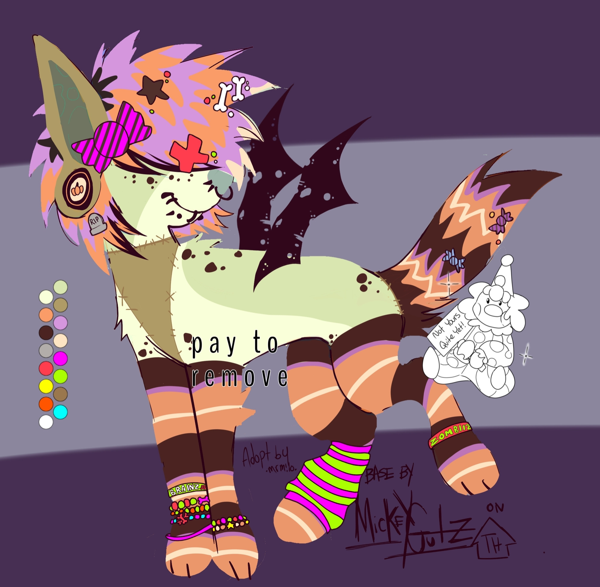 another halloween themed canine adopt featuring candy and colorful patterns. this ones base was done by mickey gutz, and once more, i added the coloring and accessories.