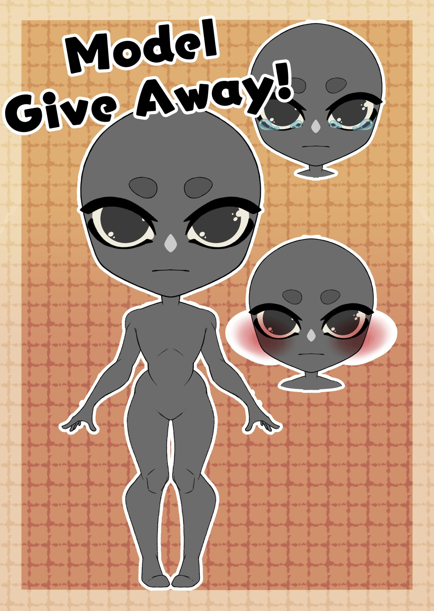 Model giveaway! a grey base model with Tear and Blush option on a orange background