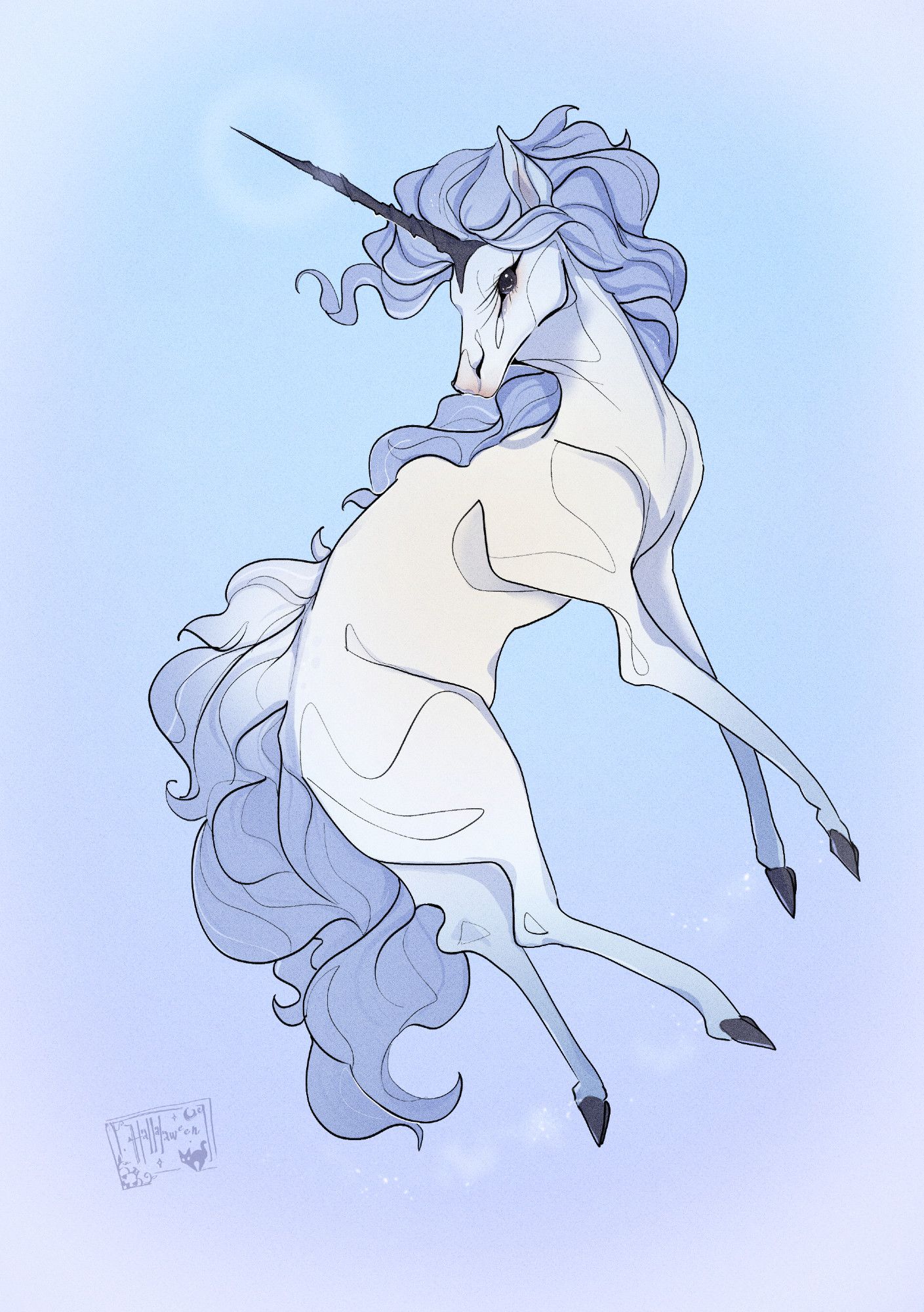 A unicorn in blue tones.