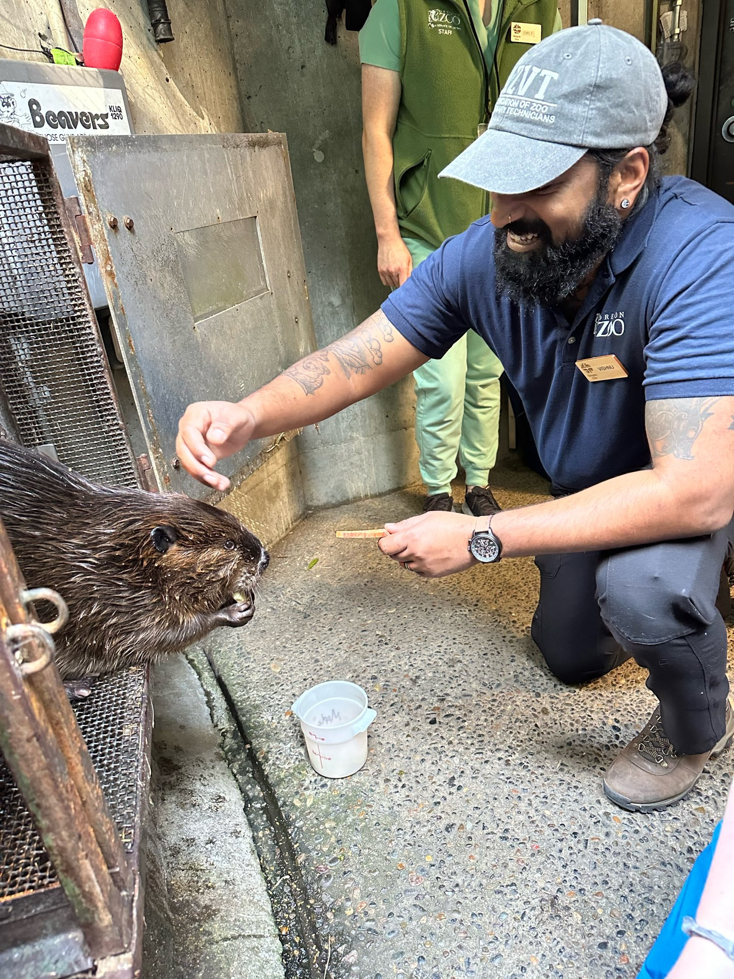 A vet tech with a beaver 