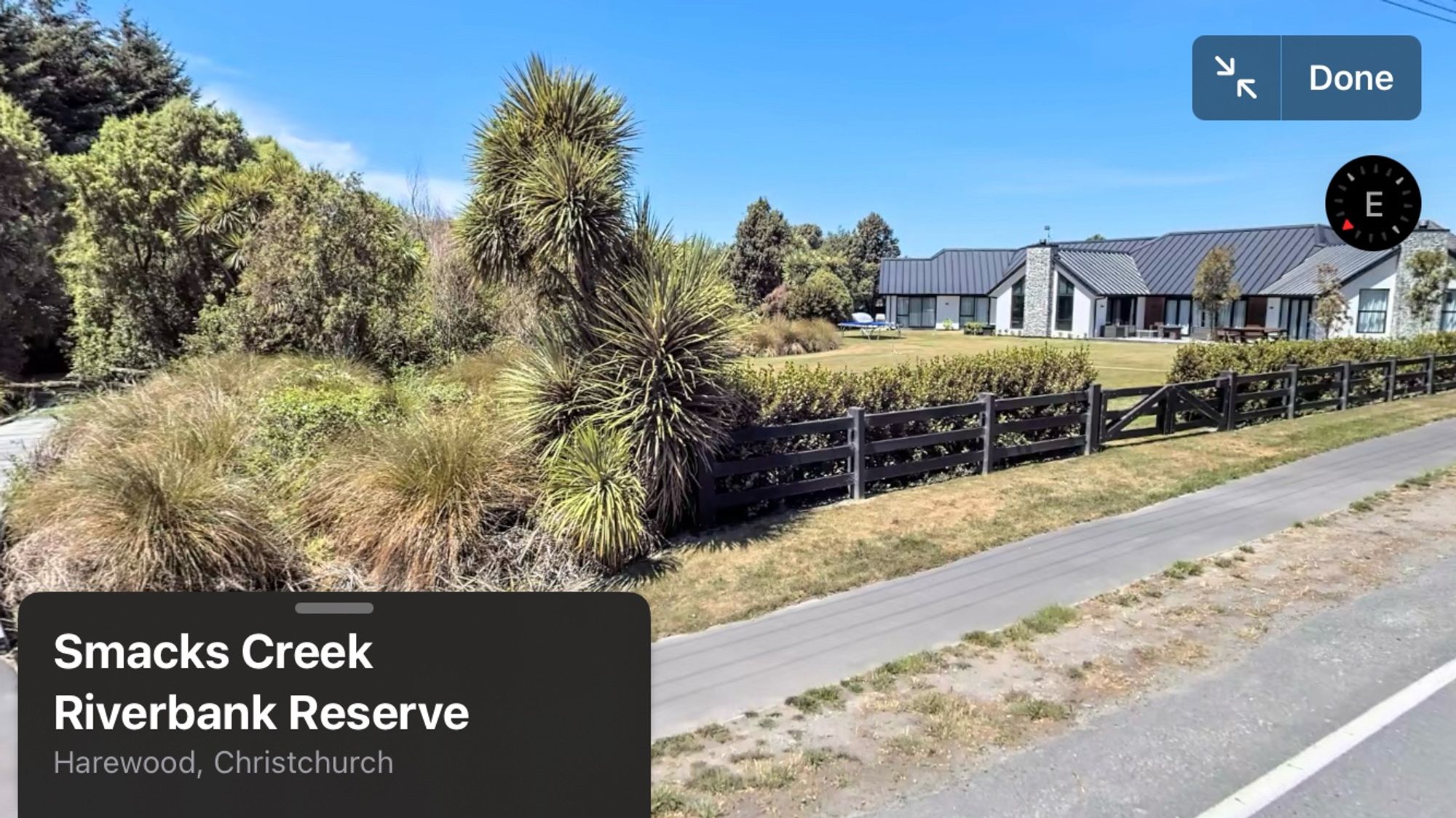 Smacks Creek River Reserve street view on Apple Maps. Shows a large section of lawn that used to be wetland.