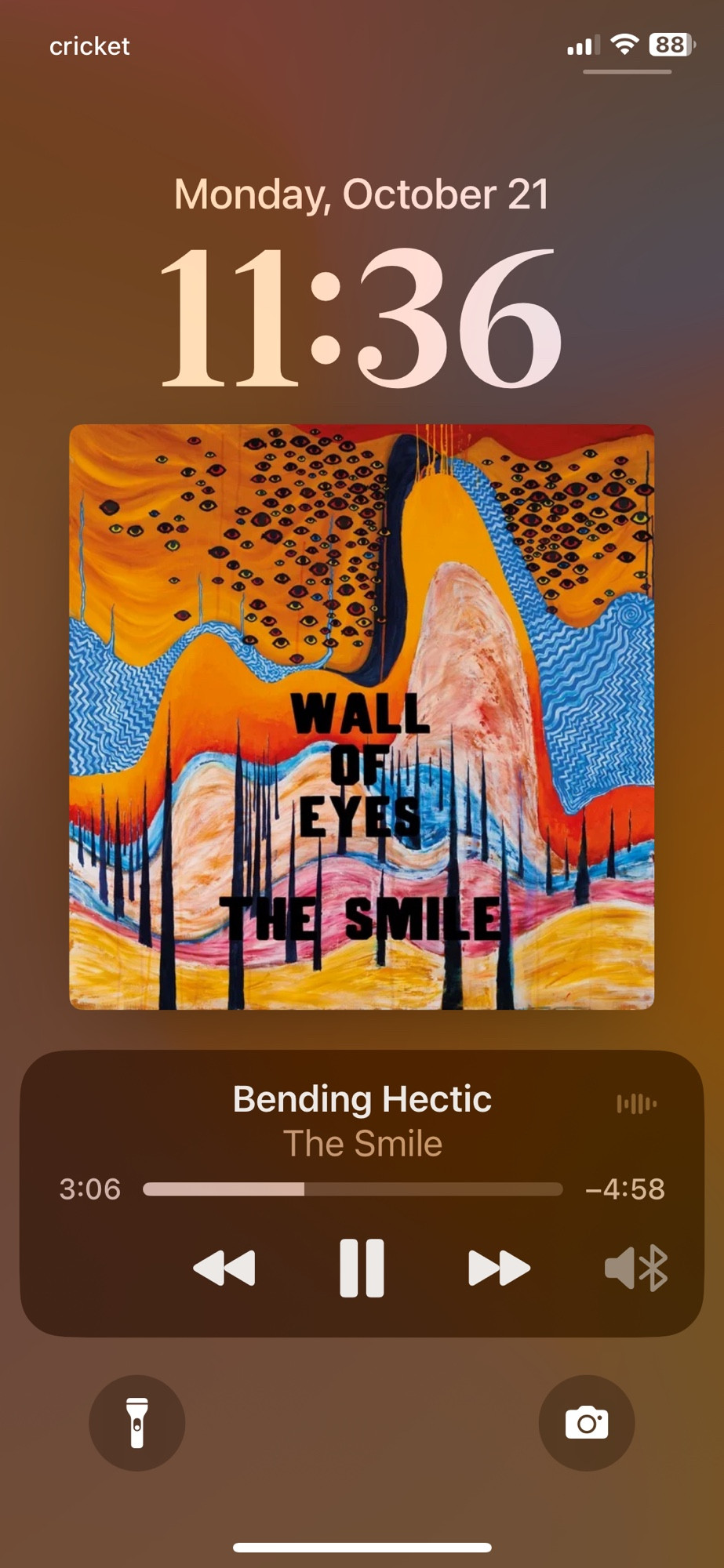 screenshot of juni’s lock screen showing she’s listening to "bending hectic" by the smile from the album wall of eyes 